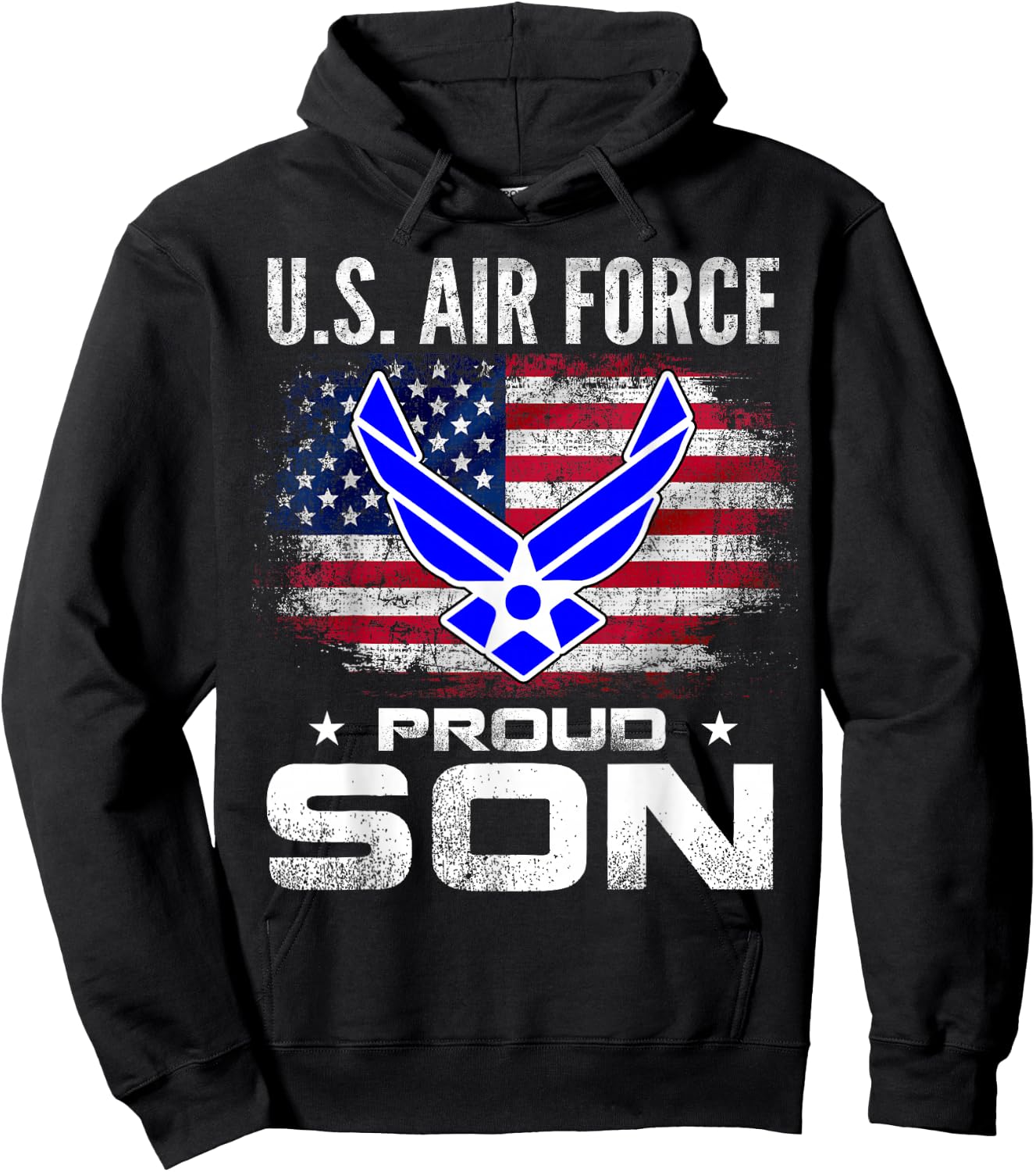 U.S Air Force Proud Son With American Flag Gift Veteran Hoodie - Hoodie | Black