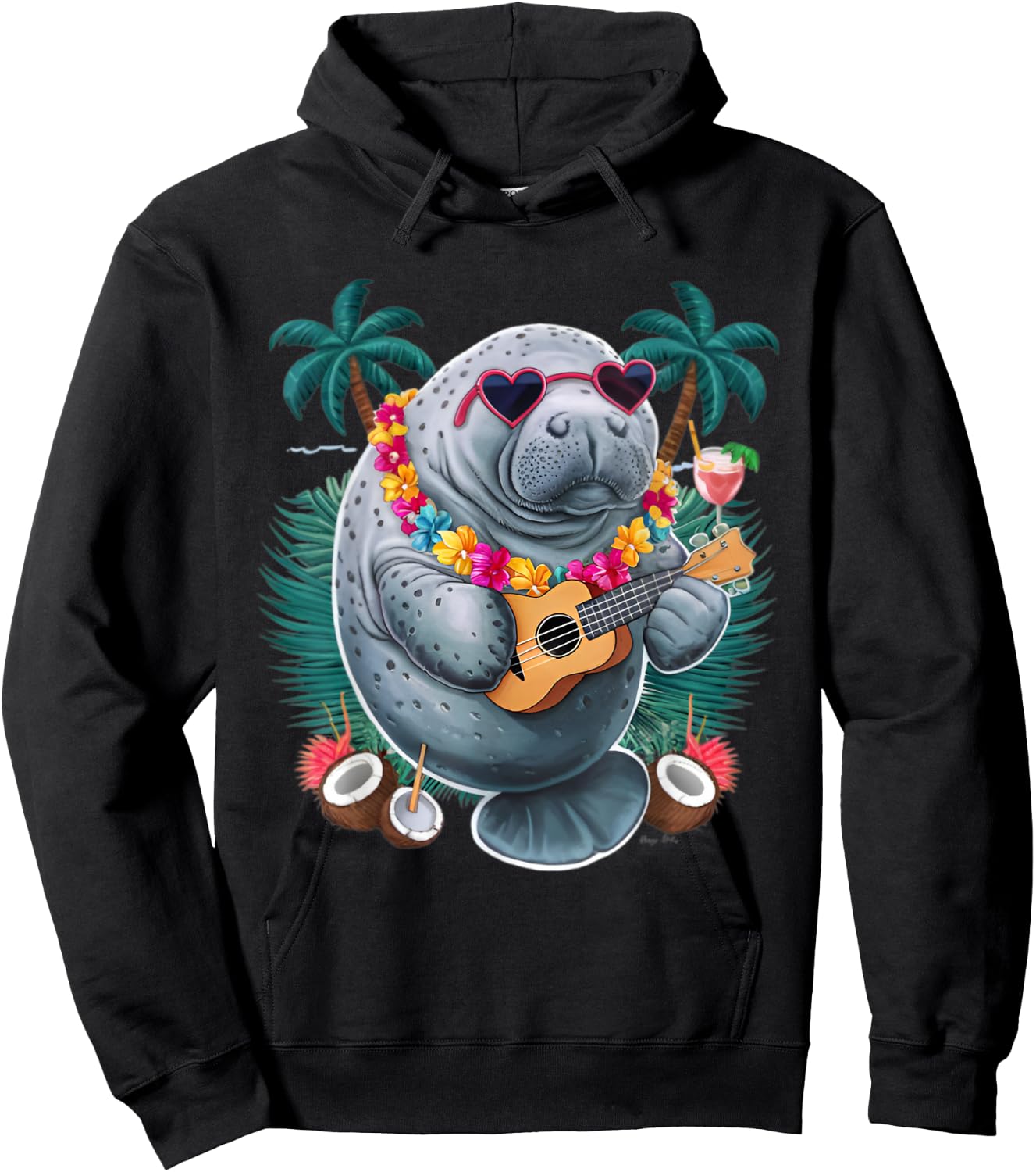 manatee Hawaiian Summer Tropical Manatees Hoodie - Hoodie | Black