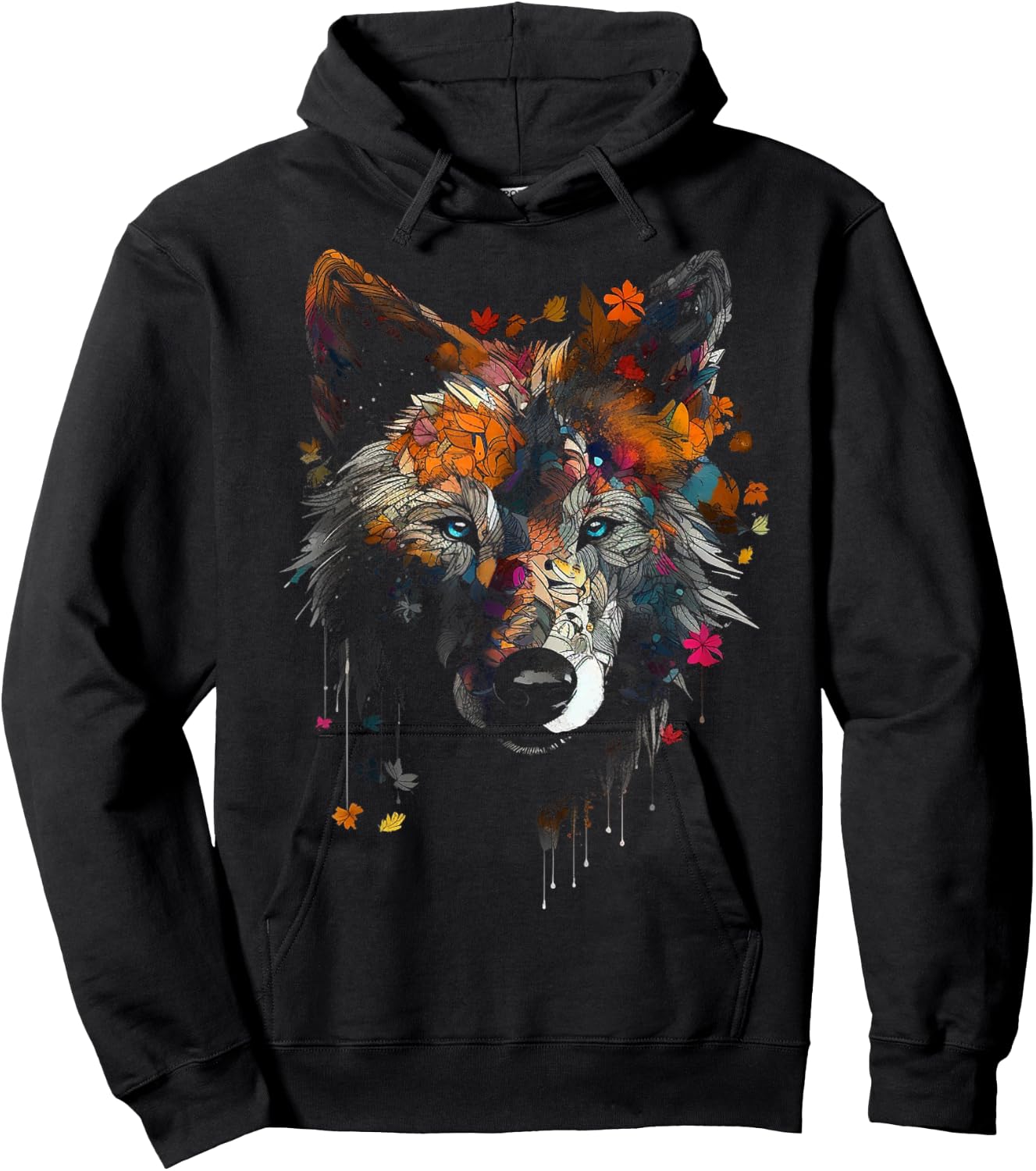Wolf Herbst Blätter - Blaue Augen - Tier Kunst Motiv Wolf Hoodie - Hoodie | Black