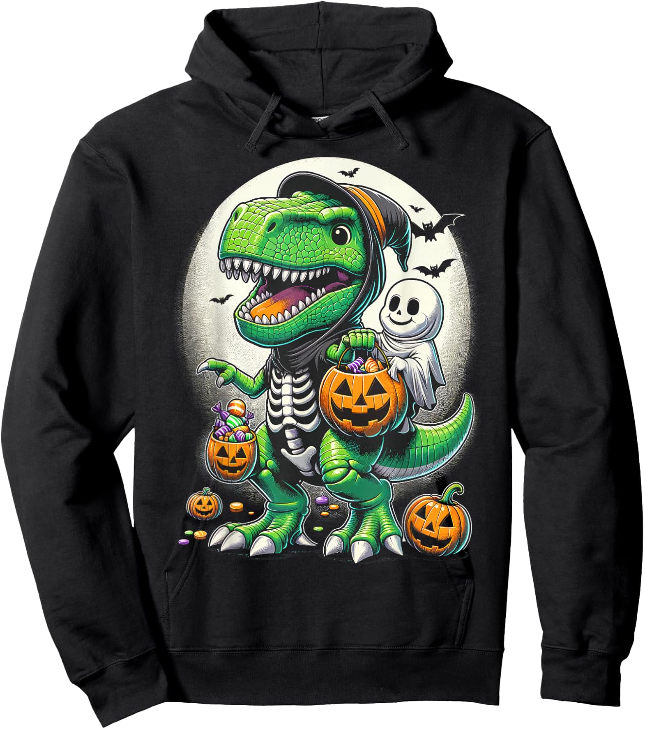 Halloween Funny T Rex Dinosaur Witch Boys Trick Treat Hoodie - Hoodie | Black