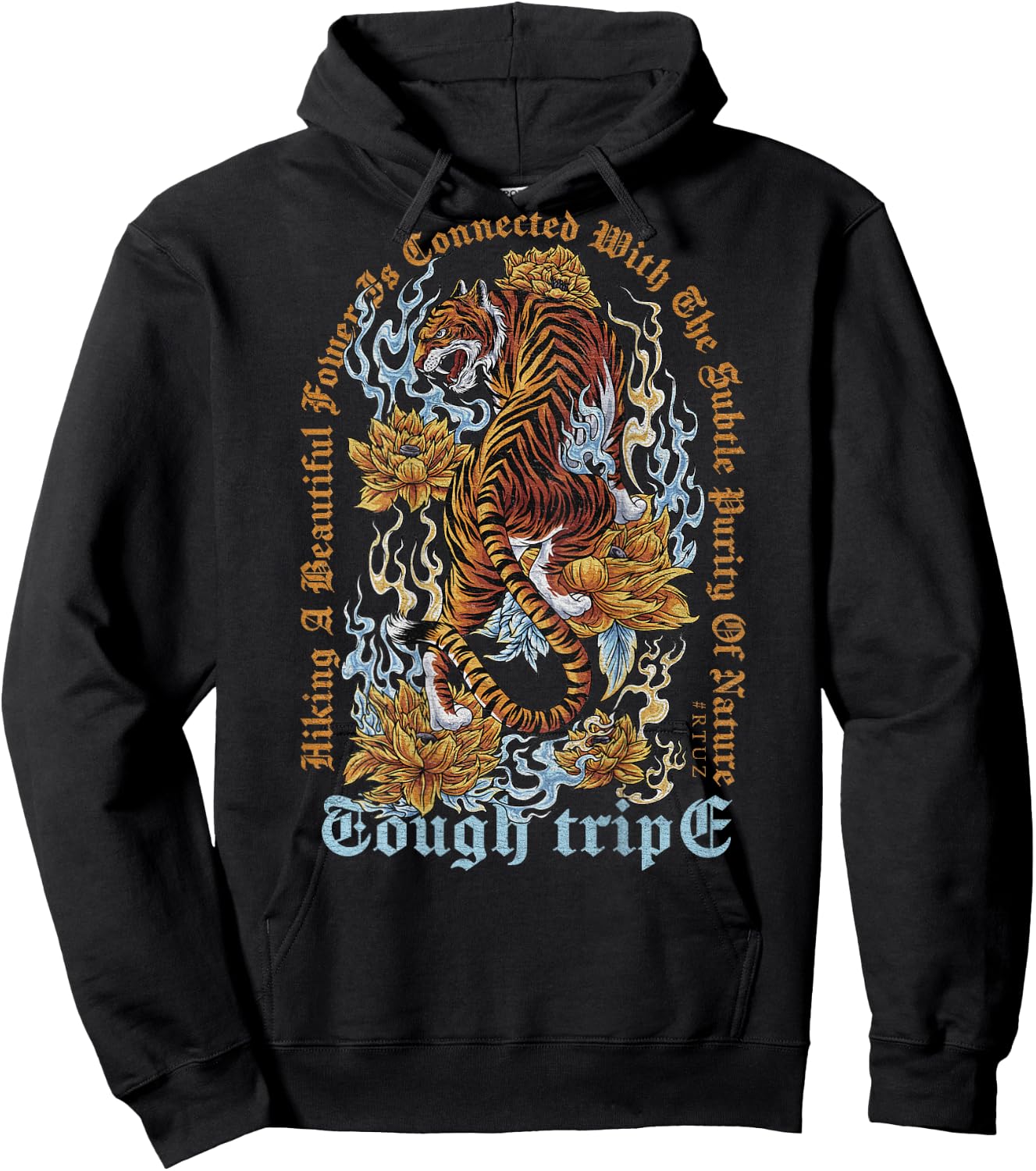 Vintage Tiger Head Backprint Streetwear Asian Tiger , black Hoodie - Hoodie | Black