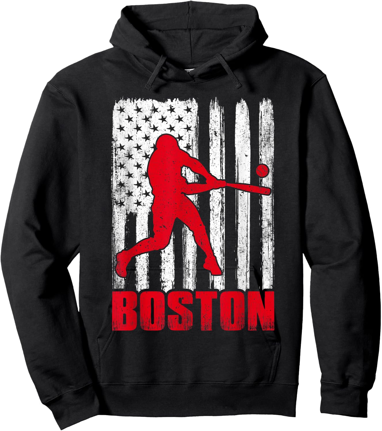 Boston Retro Baseball Flag Patriotic Men Women Kids Hoodie - Hoodie | Black