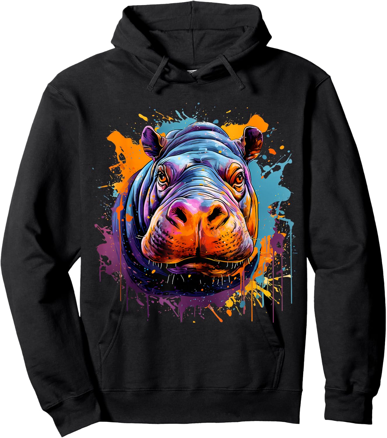 Hippo Hippopotamus Nature Portrait Colourful Splash Artwork Hoodie - Hoodie | Black