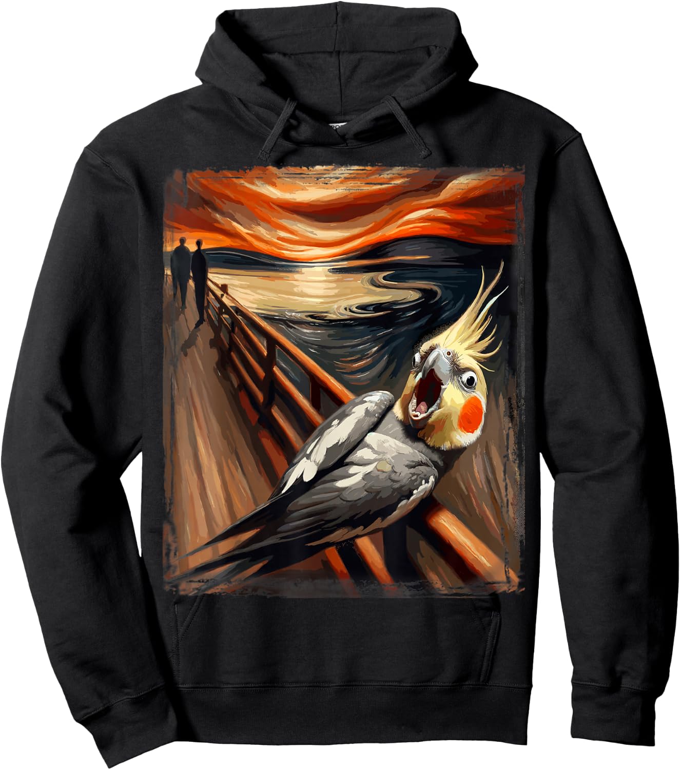 Artsy Scream Parody Funny Bird Lover Sunset Art Cockatiel Hoodie - Hoodie | Black