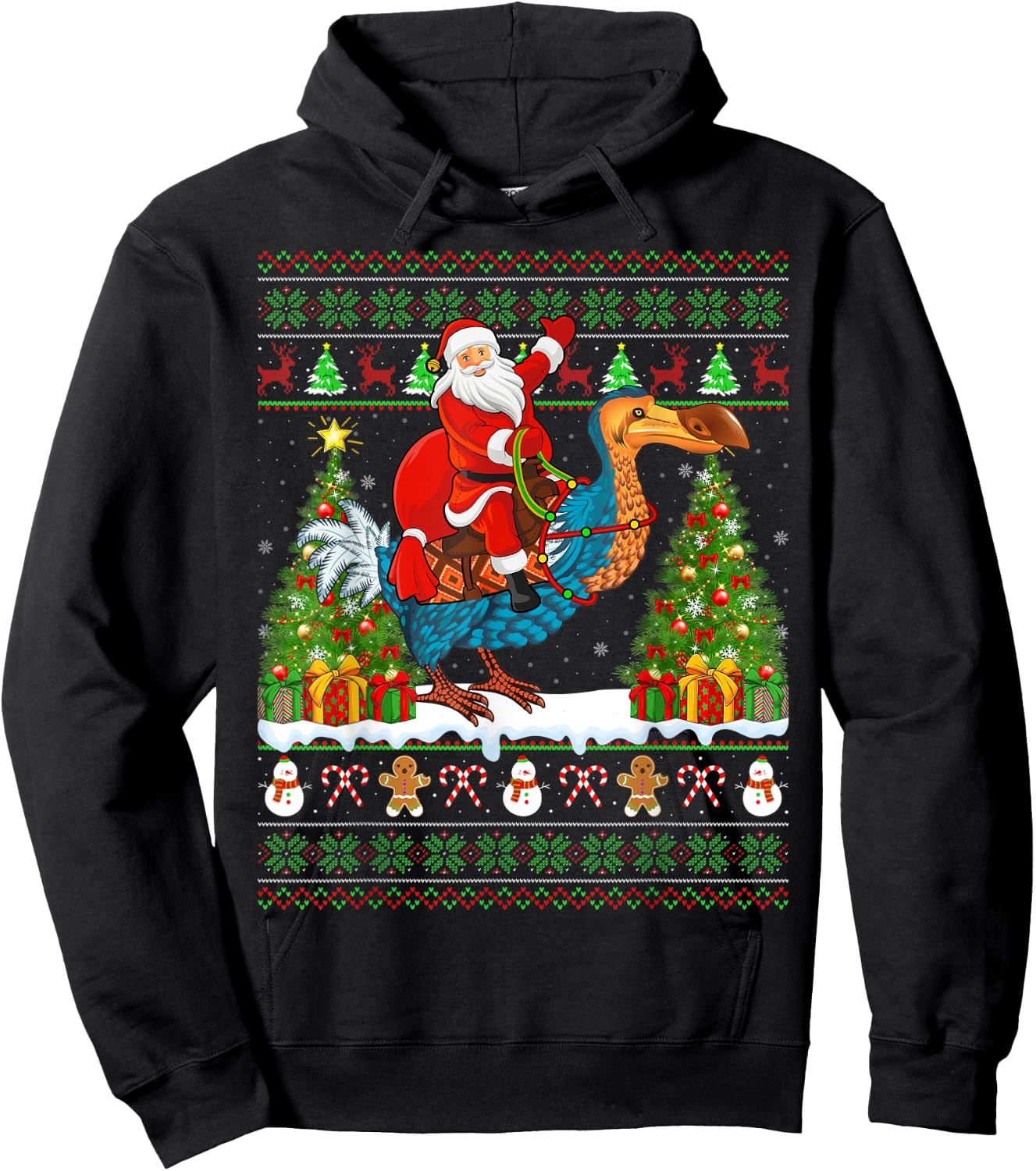 Dodo Bird Lover Funny Ugly Santa Riding Dodo Christmas Hoodie - Hoodie | Black