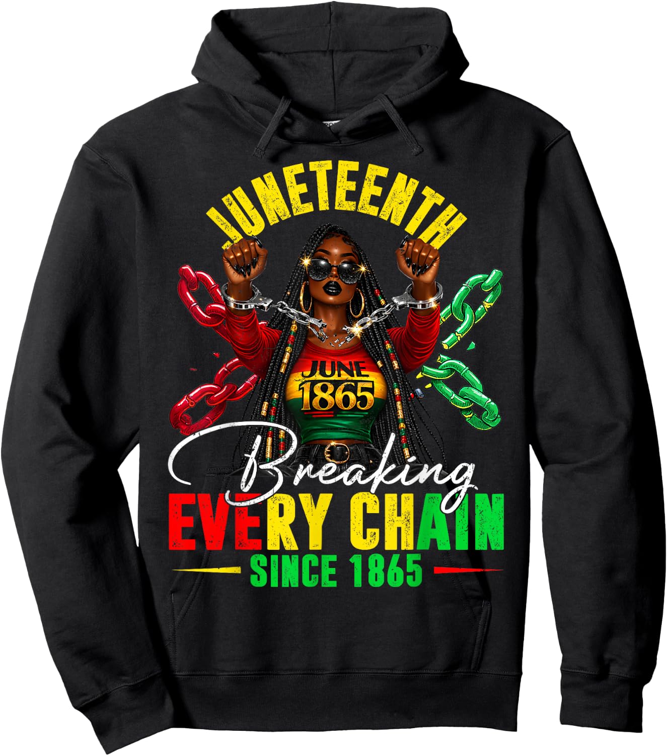 Vintage Juneteenth Breaking Every Chain Since 1865 Men Women Hoodie - Hoodie | Black