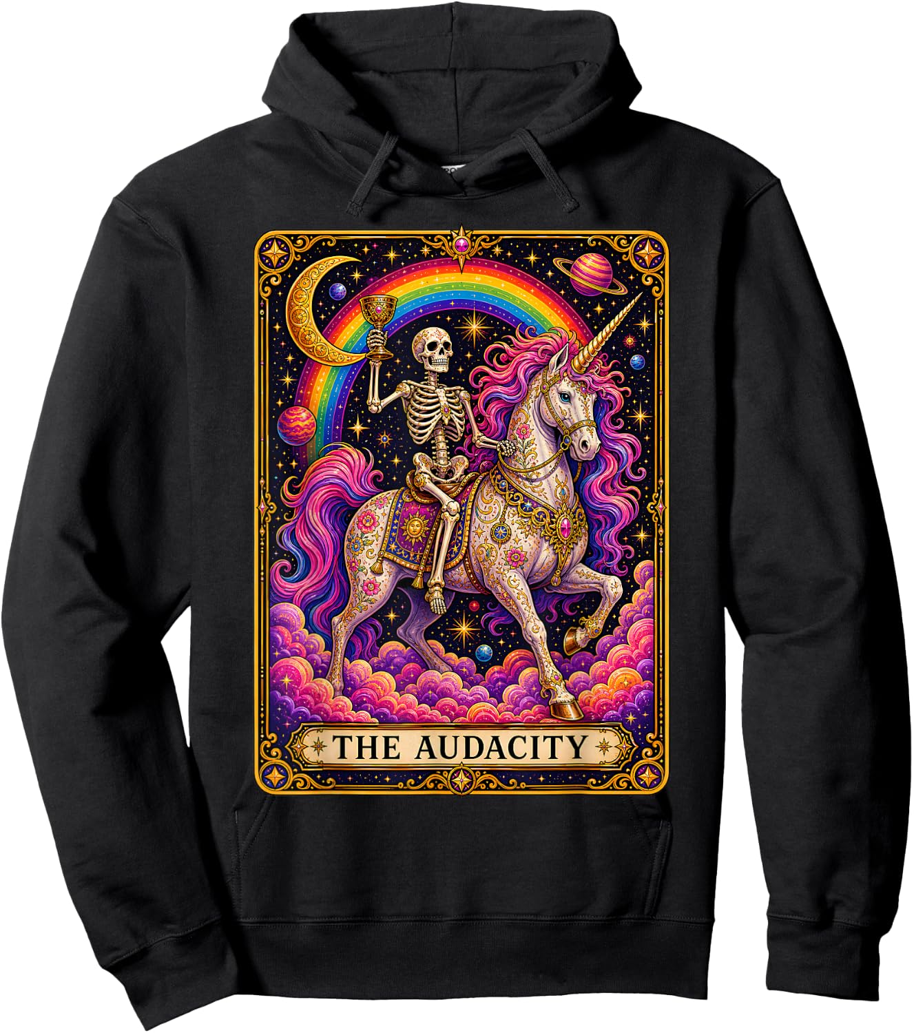 Tarot Card The Audacity Rainbow Skeleton Unicorn Lover Hoodie - Hoodie | Black