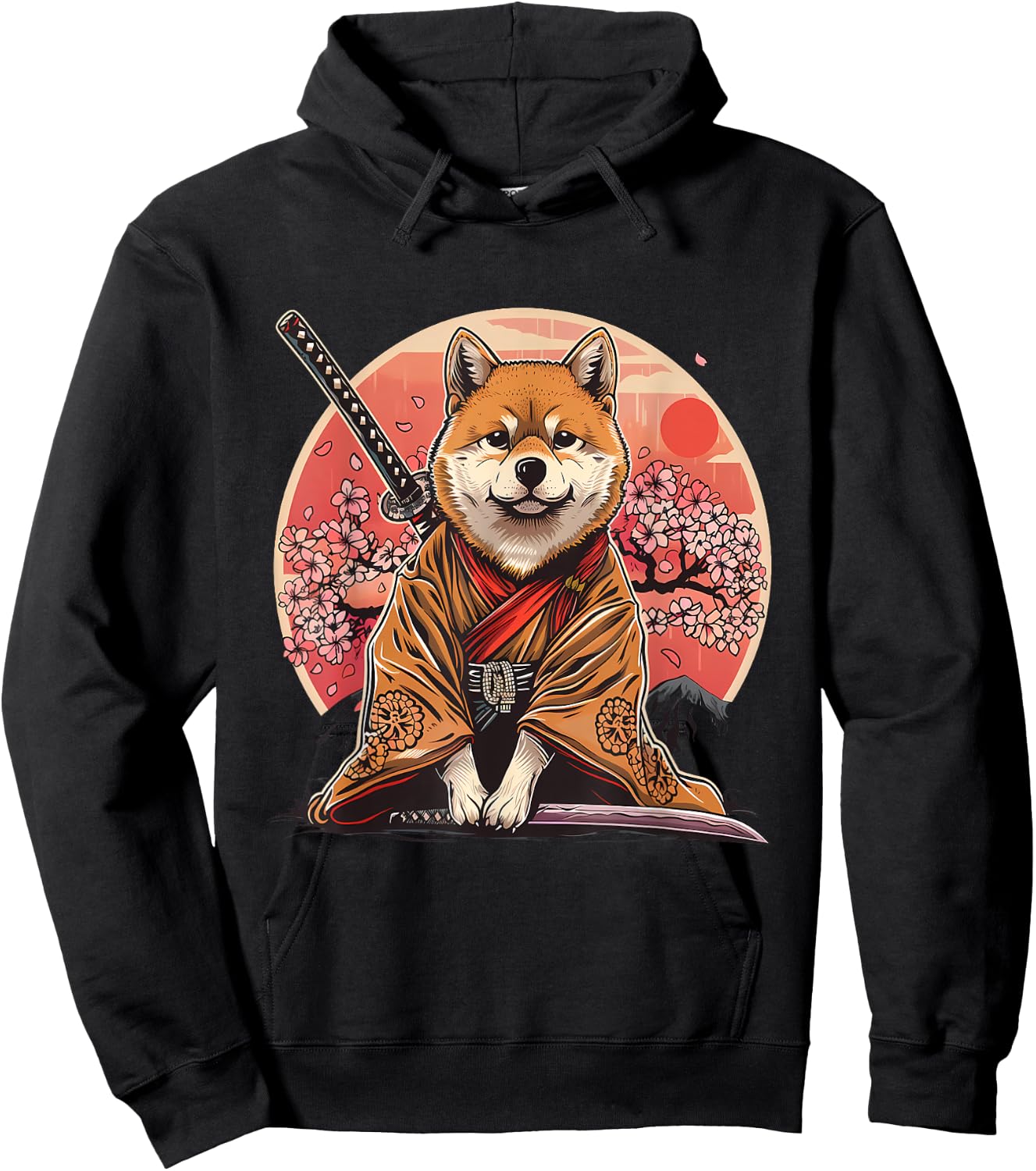Samurai Akita Dog Anime Sakura Japanese Akita Dog Lover Hoodie - Hoodie | Black