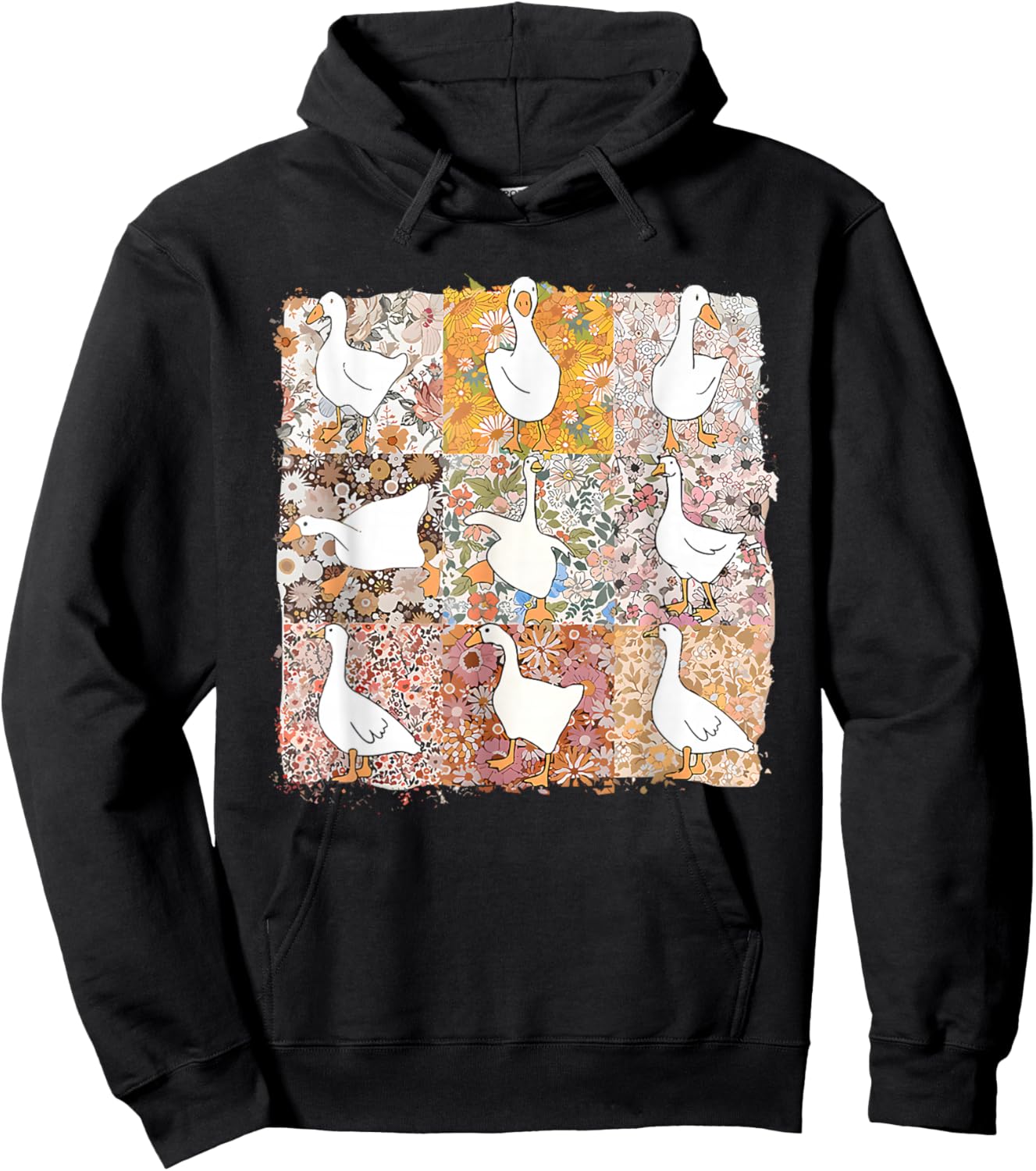 Floral Silly Goose Boho Mama Mom Farm Duck Animal Goose Meme Hoodie - Hoodie | Black