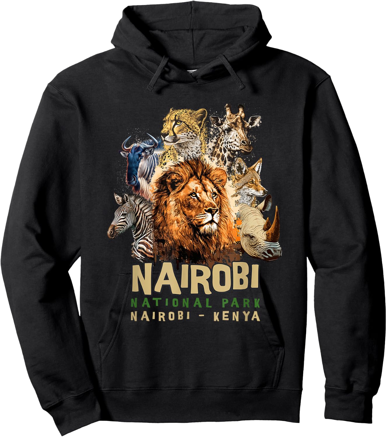 Animals in African Nairobi National Park Safari Kenya Hoodie - Hoodie | Black