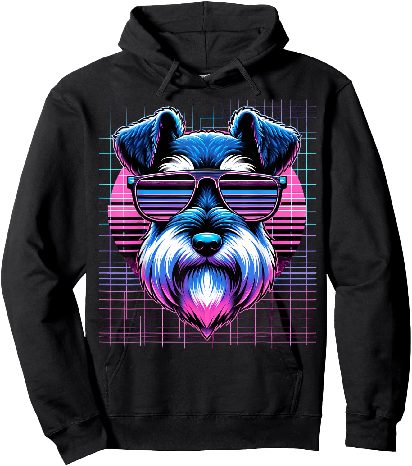 Vaporwave Synthwave Mini Schnauzer Retro Miniature Schnauzer Hoodie - Hoodie | Black