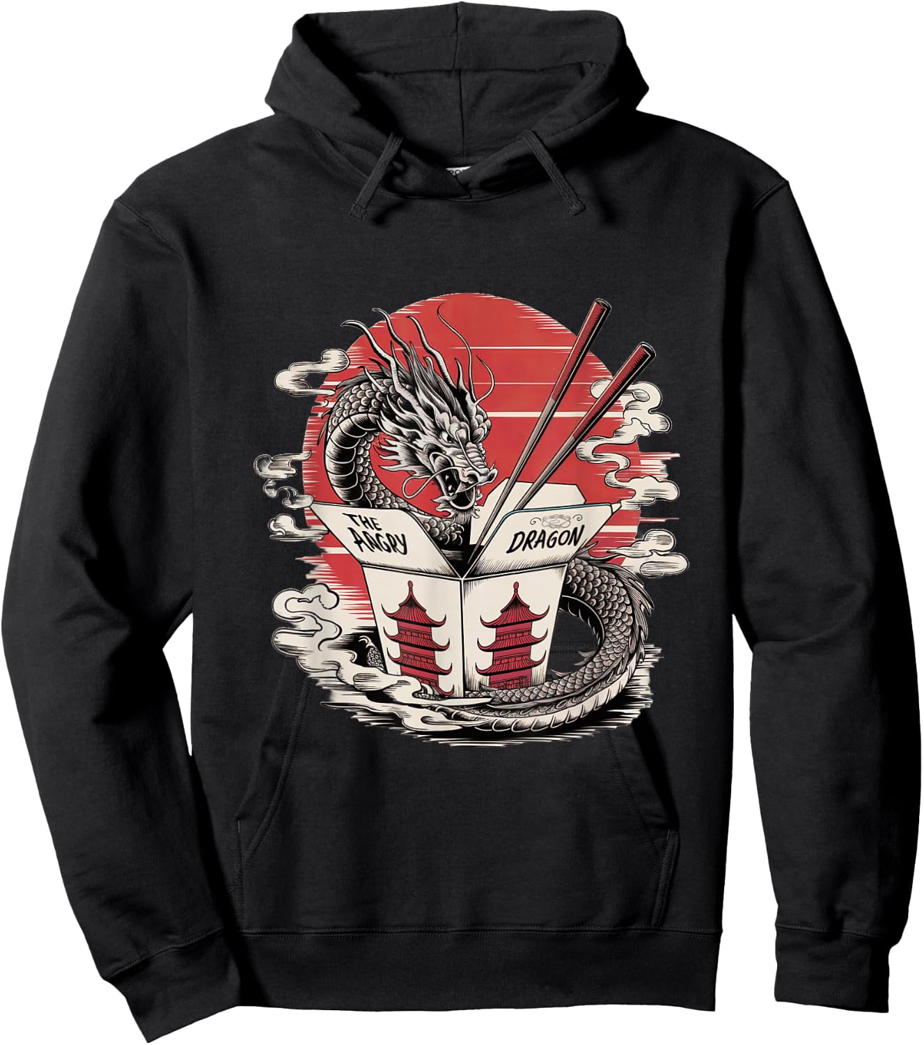 Angry Dragon Takeout – Asian Food Box & Ramen Dragon Design Hoodie - Hoodie | Black