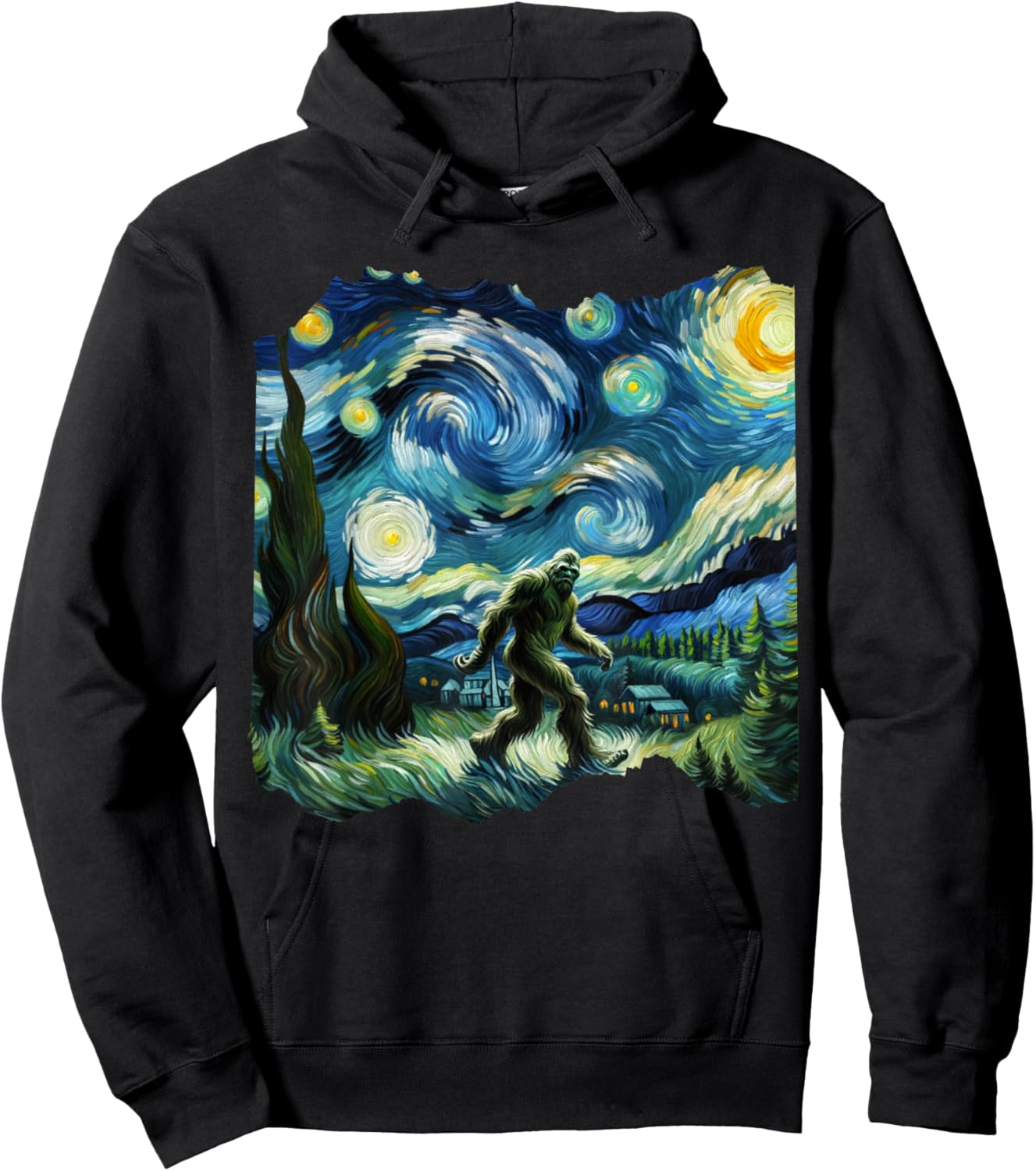 Bigfoot Sasquatch Van Gogh Art Painting Star Sky Night Hoodie - Hoodie | Black