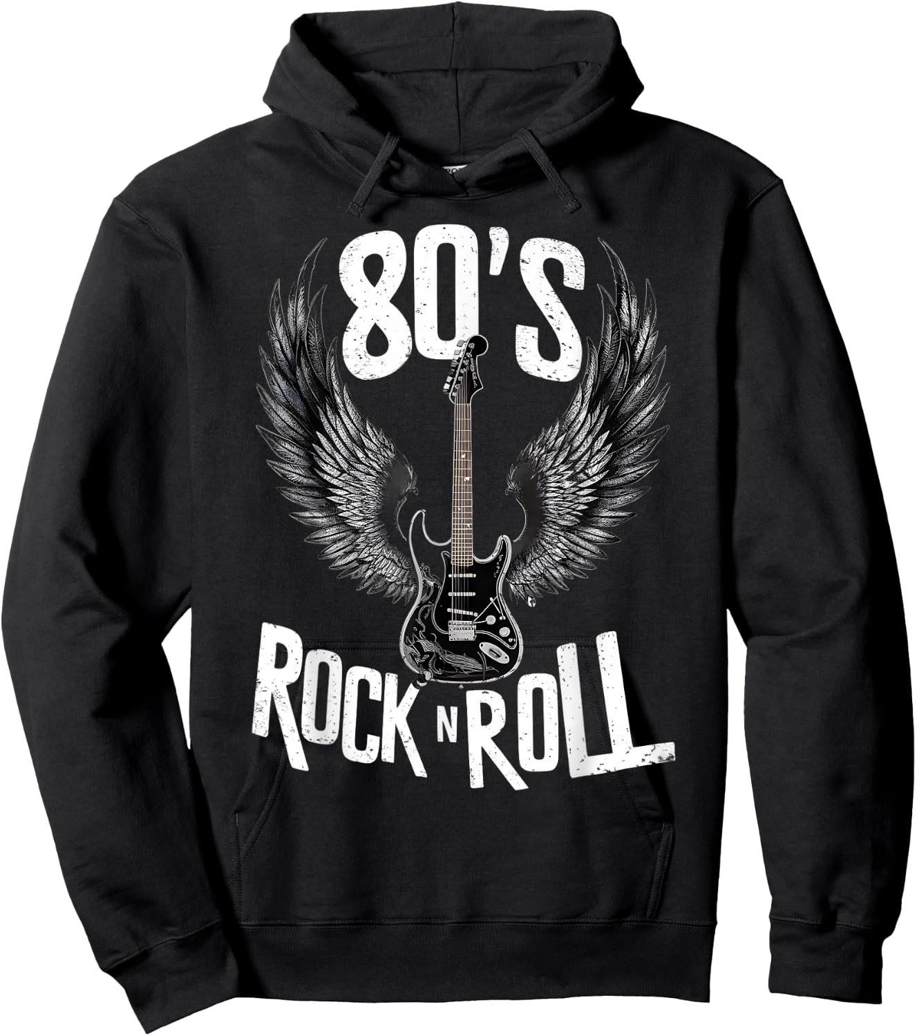 Vintage Guitar Wings, Music Rock & Roll Retro 70s & 80s , Black, S Hoodie - Hoodie | Black