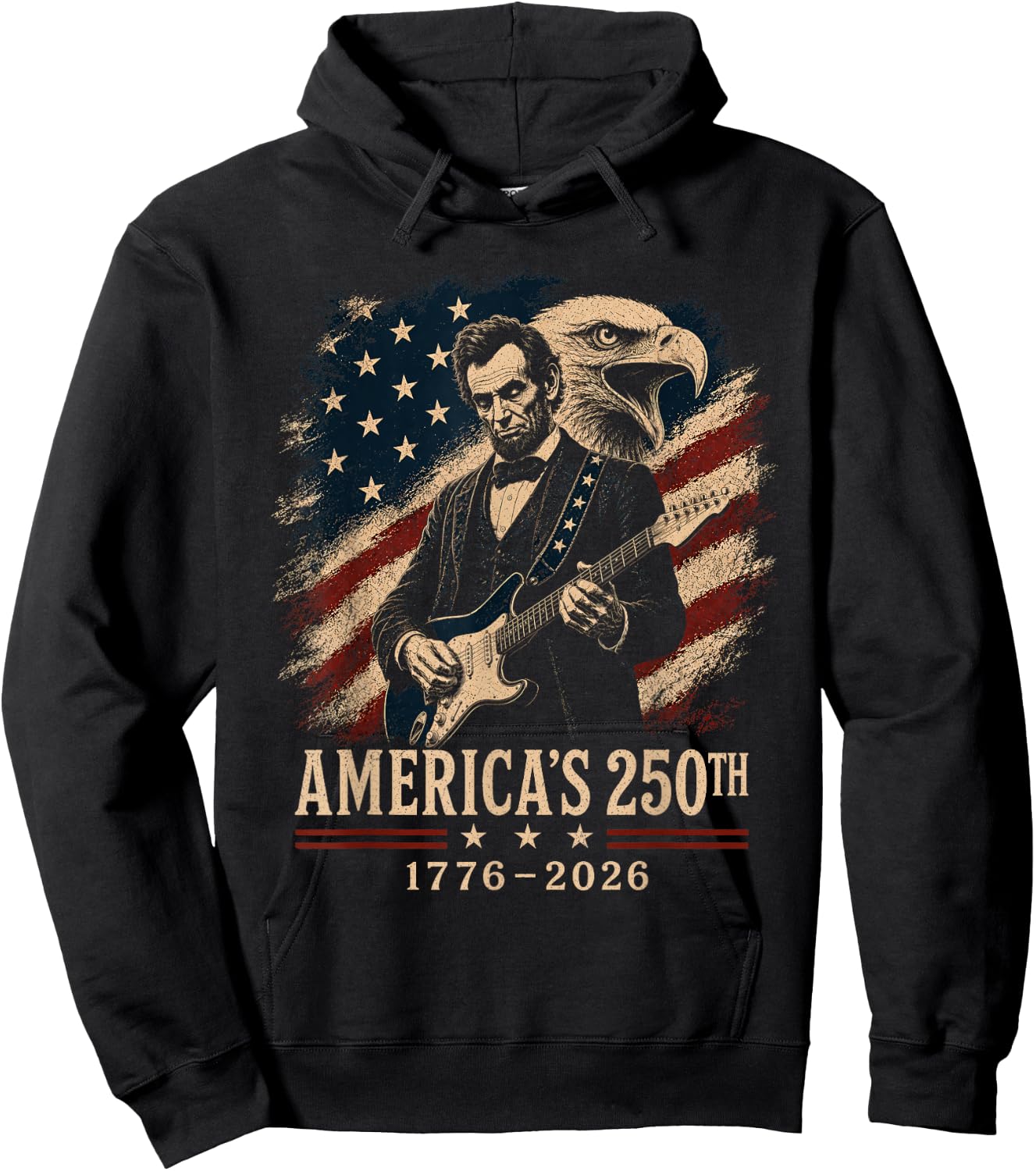 Abraham Lincoln Playing Guitar 4th July 250th Anniversary Hoodie - Hoodie | Black