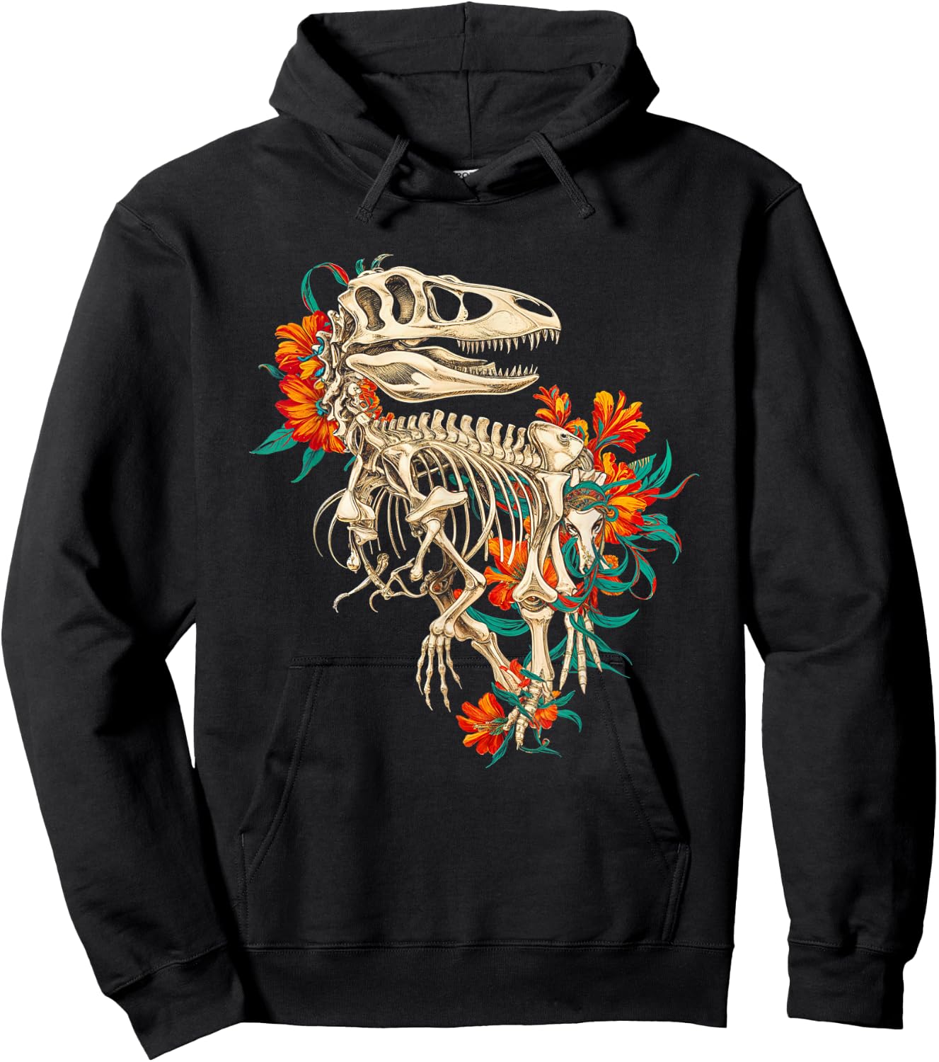 Rex Skeleton Dinosaur Floral Bones Paleontology Art Hoodie - Hoodie | Black