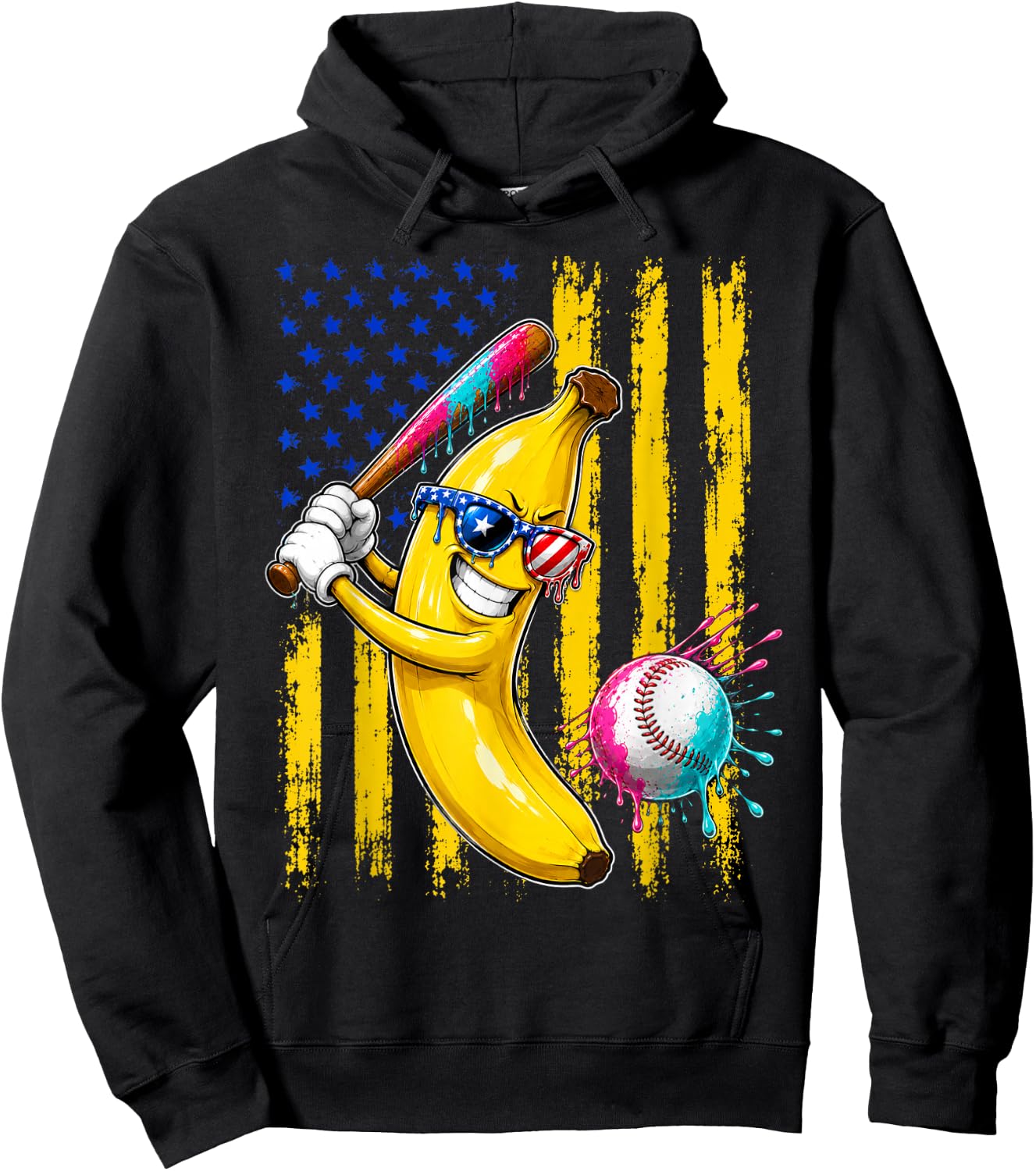 Funny Banana Drip American Flag Hoodie - Hoodie | Black