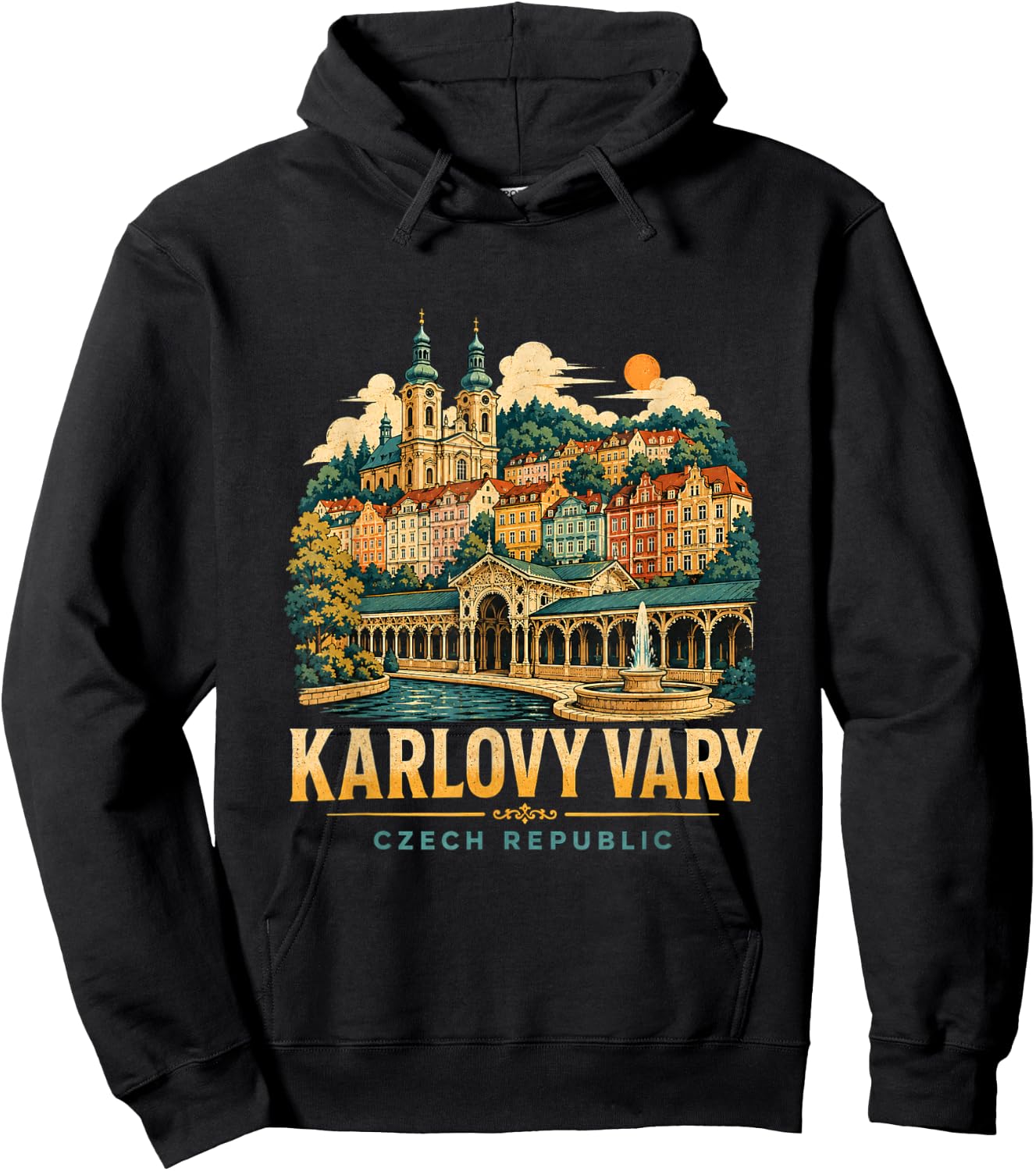 Vintage Karlovy Vary Czech Republic Travel Landmark Gift Hoodie - Hoodie | Black