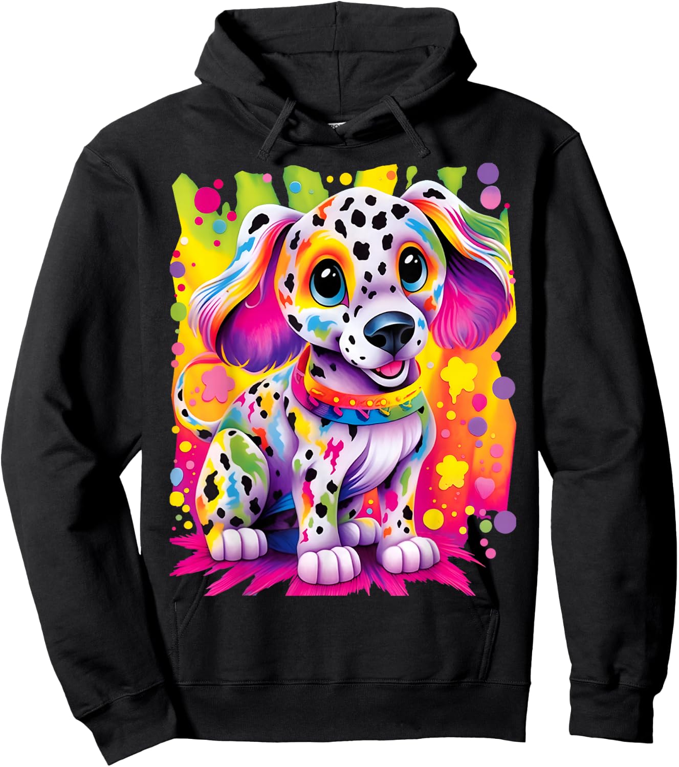 Little Dalmatian Puppy Colorful Rainbow Vibrant Graphic Hoodie - Hoodie | Black