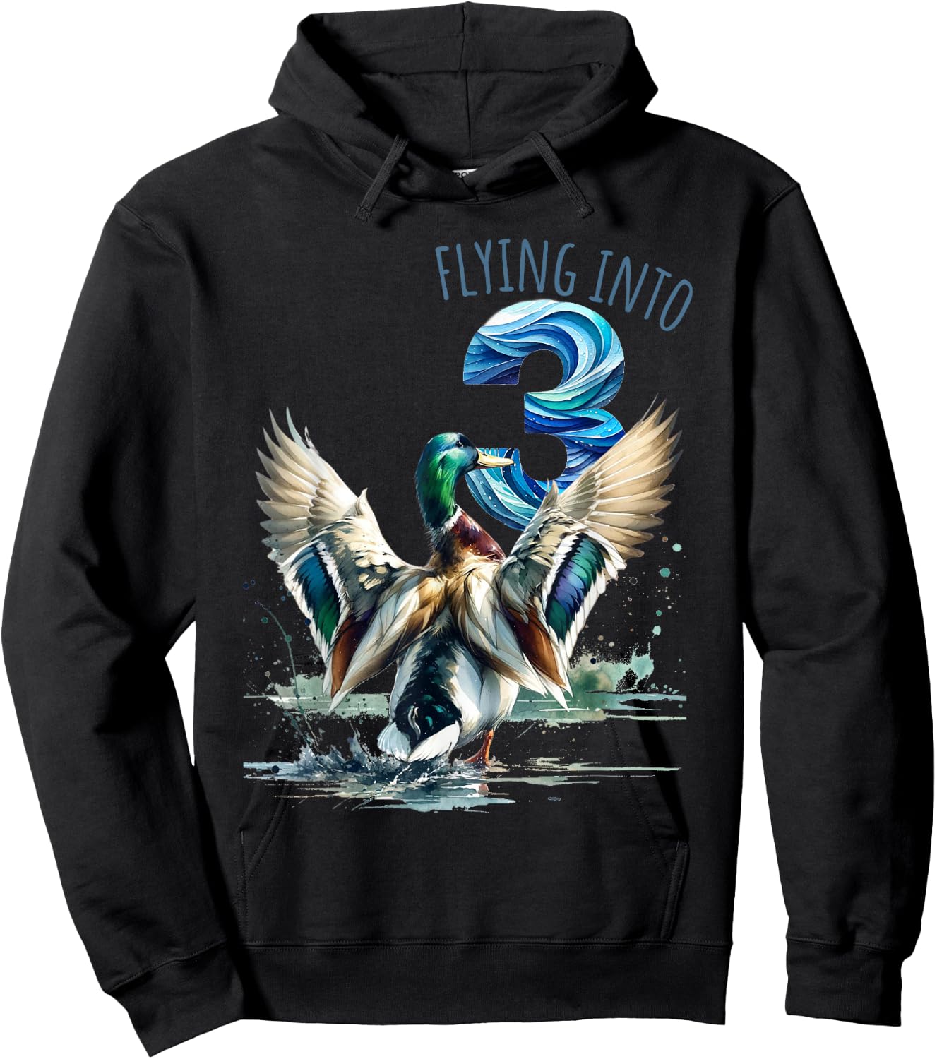 Flying into 3 Duck Hunting 3rd Birthday Party 3 Year Old Hoodie - Hoodie | Black