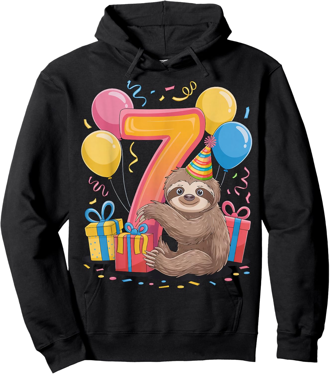 Sloth 7th birthday boy girl 7 years old seventh seven Sloth Hoodie - Hoodie | Black