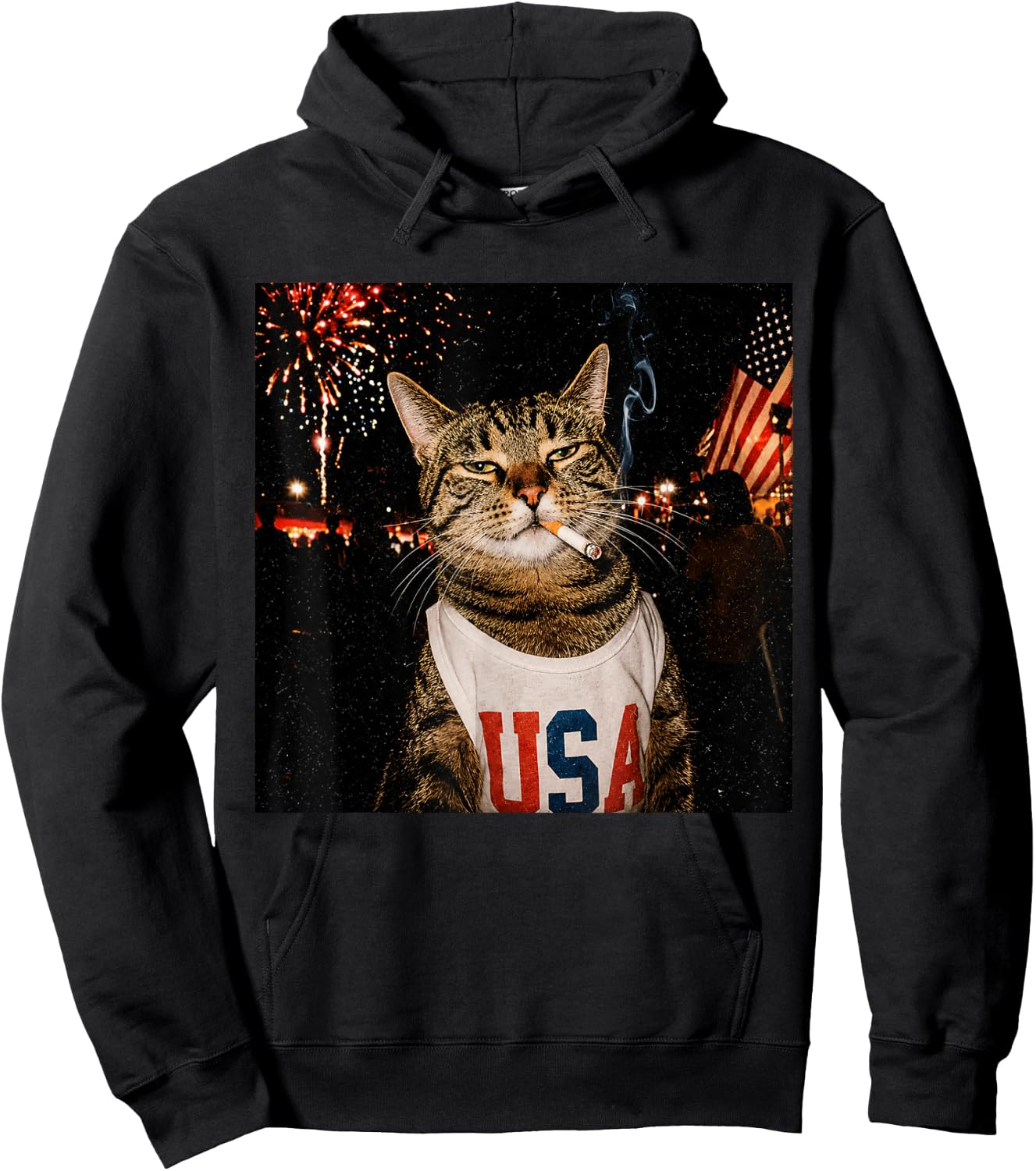 Patriotic Smoking Cat USA 4th of July Funny Cat Lover Hoodie - Hoodie | Black