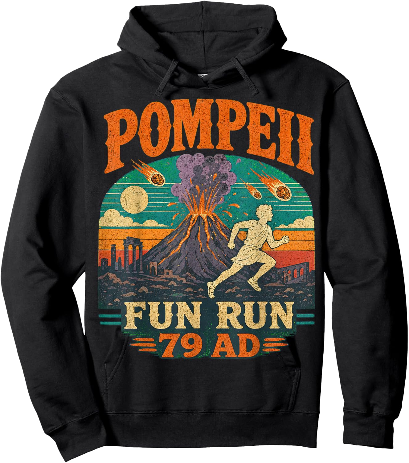 Pompeii Fun Run Vintage Volcano Illustration Hoodie - Hoodie | Black