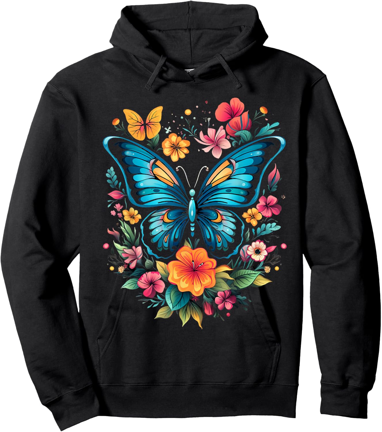 Butterfly with Flowers I Aesthetic Butterfly Hoodie - Hoodie | Black