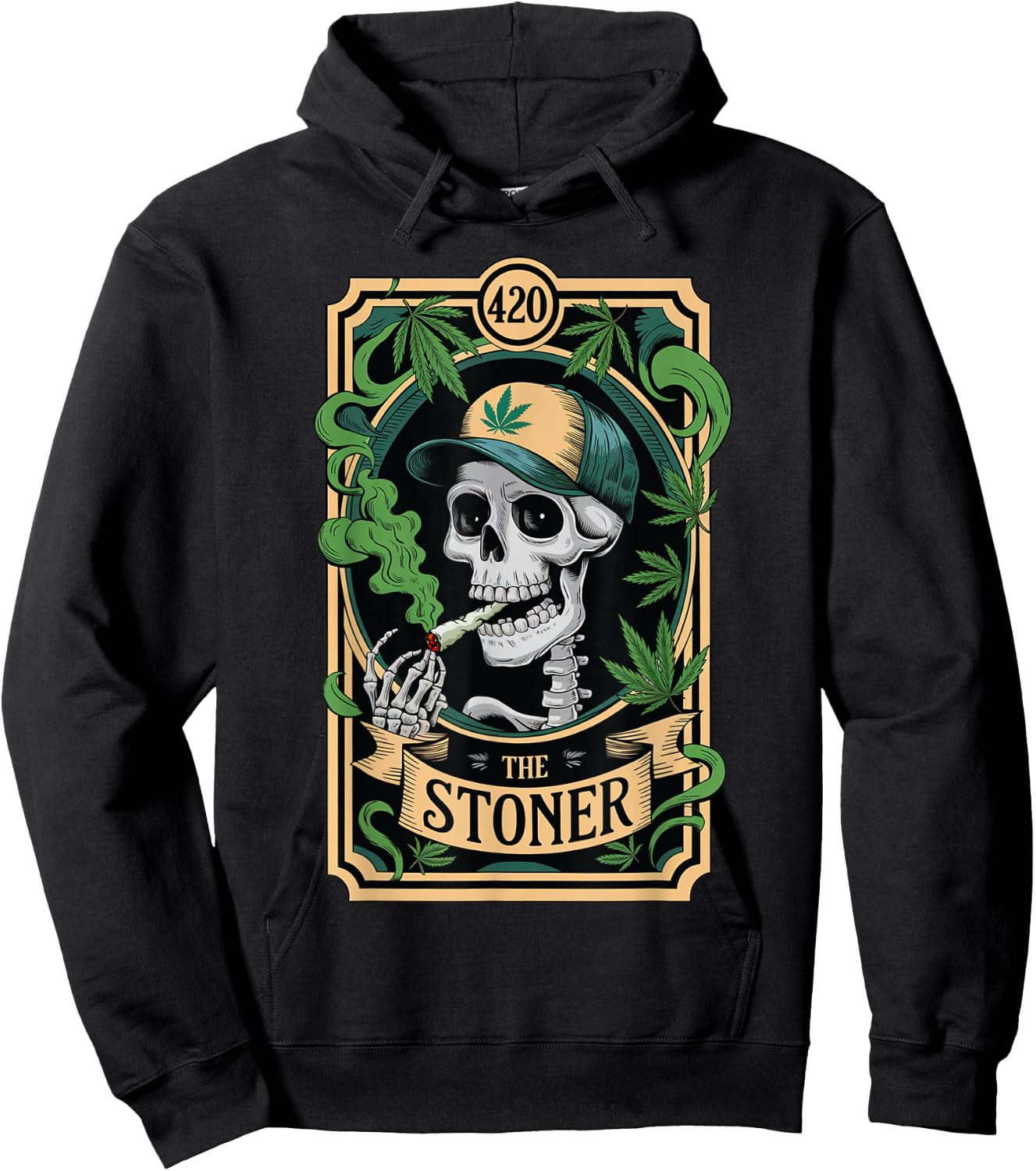 The Stoner Tarot Card Skeleton 420 Cannabis Weed Lover Hoodie - Hoodie | Black