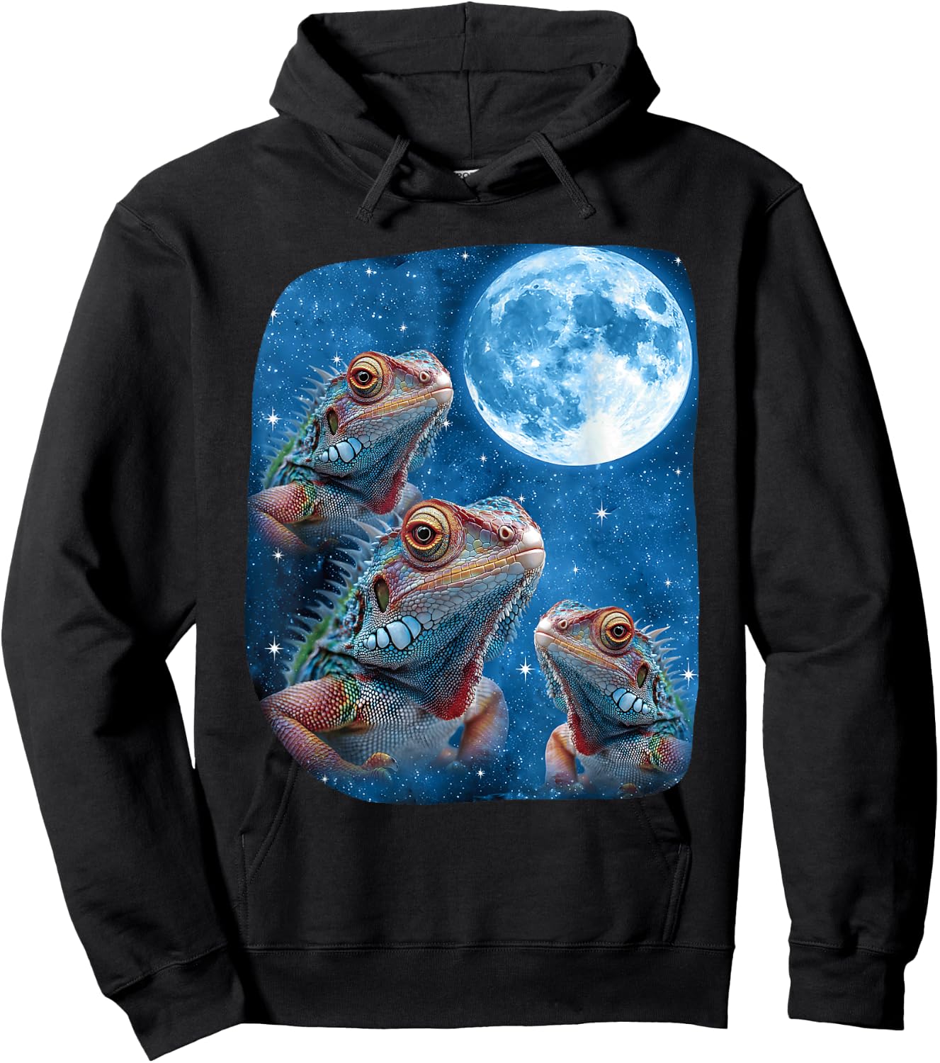 Iguana Lizard Howling At The Space Moon Night Starry Sky Hoodie - Hoodie | Black