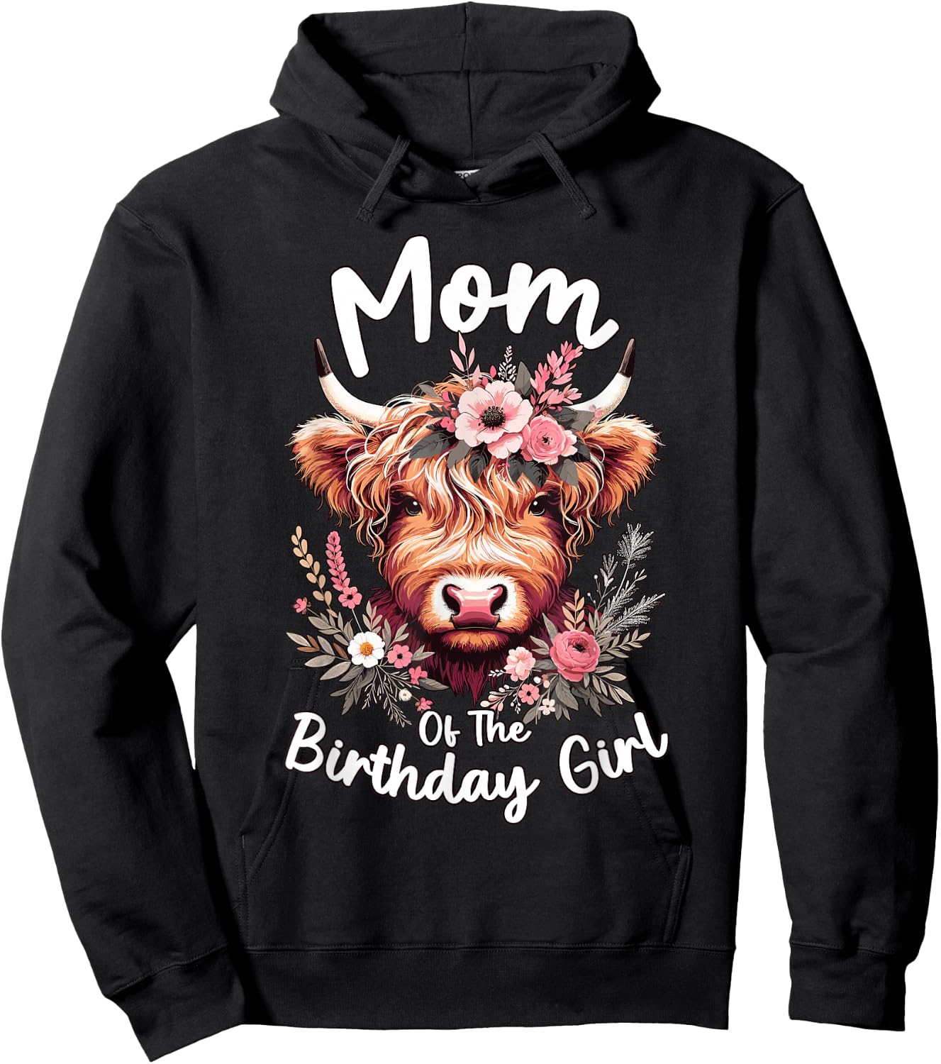 Mom Of The Birthday Girl Highland Cow Hoodie - Hoodie | Black