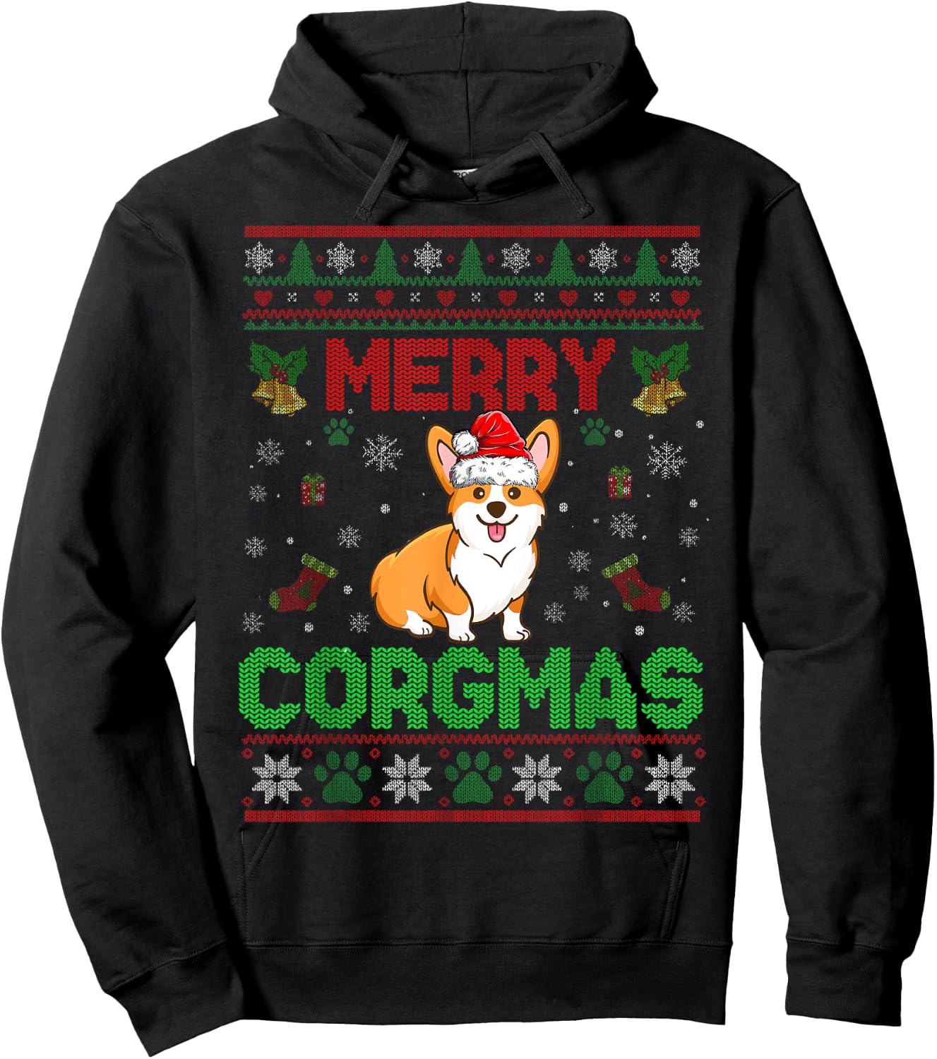 Corgi Christmas Sweater Cool Merry Corgmas Xmas Hoodie - Hoodie | Black