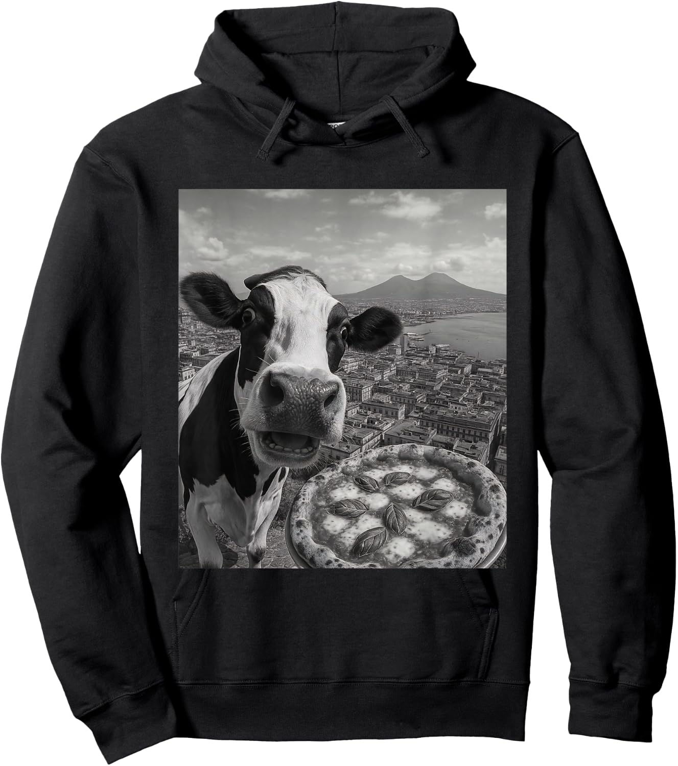 Cow Pizza Selfie Funny Italy Meme Design Hoodie - Hoodie | Black