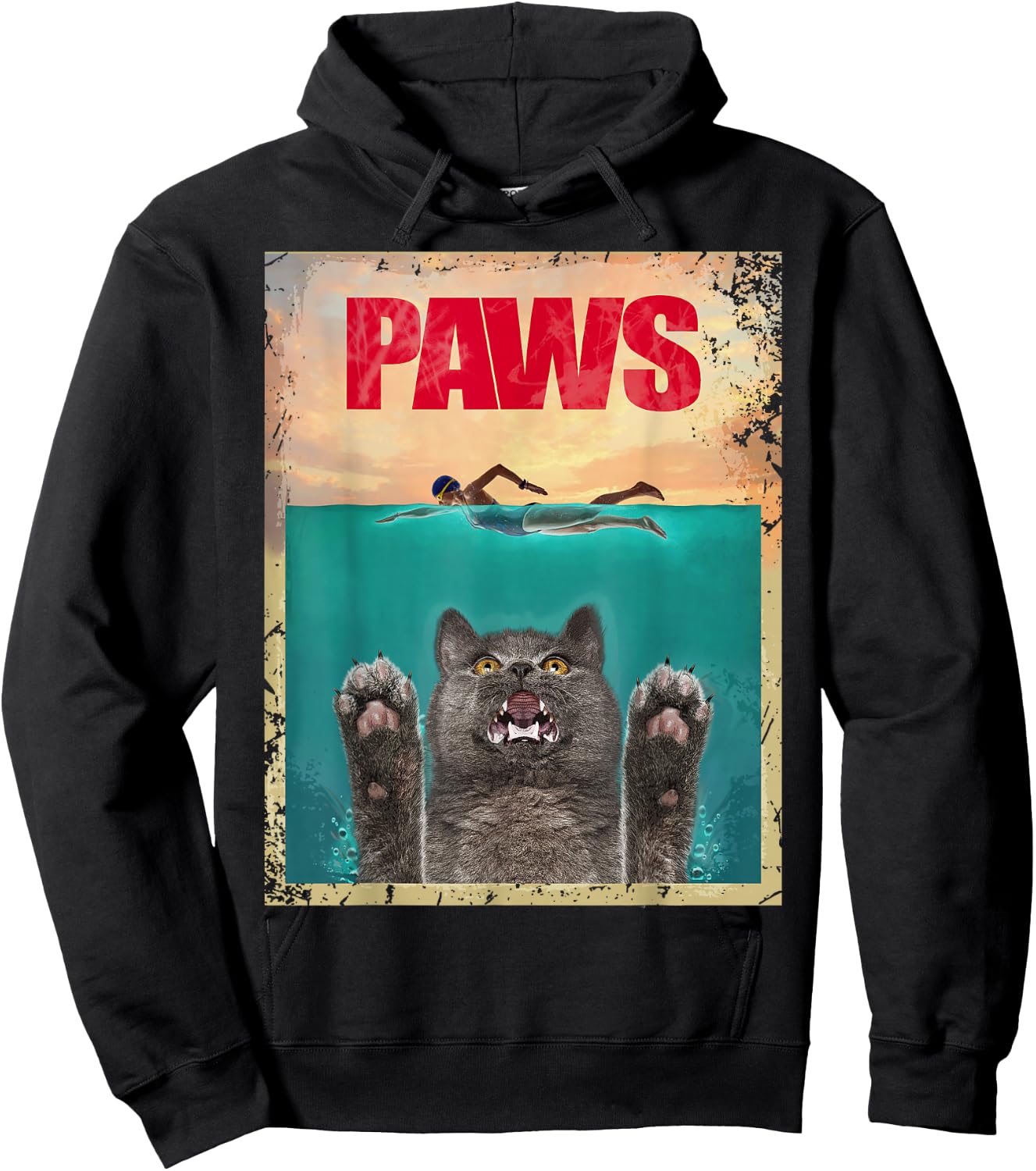 Movie Parody Paws Shark Feline Jaws Cat Lovers Hoodie - Hoodie | Black