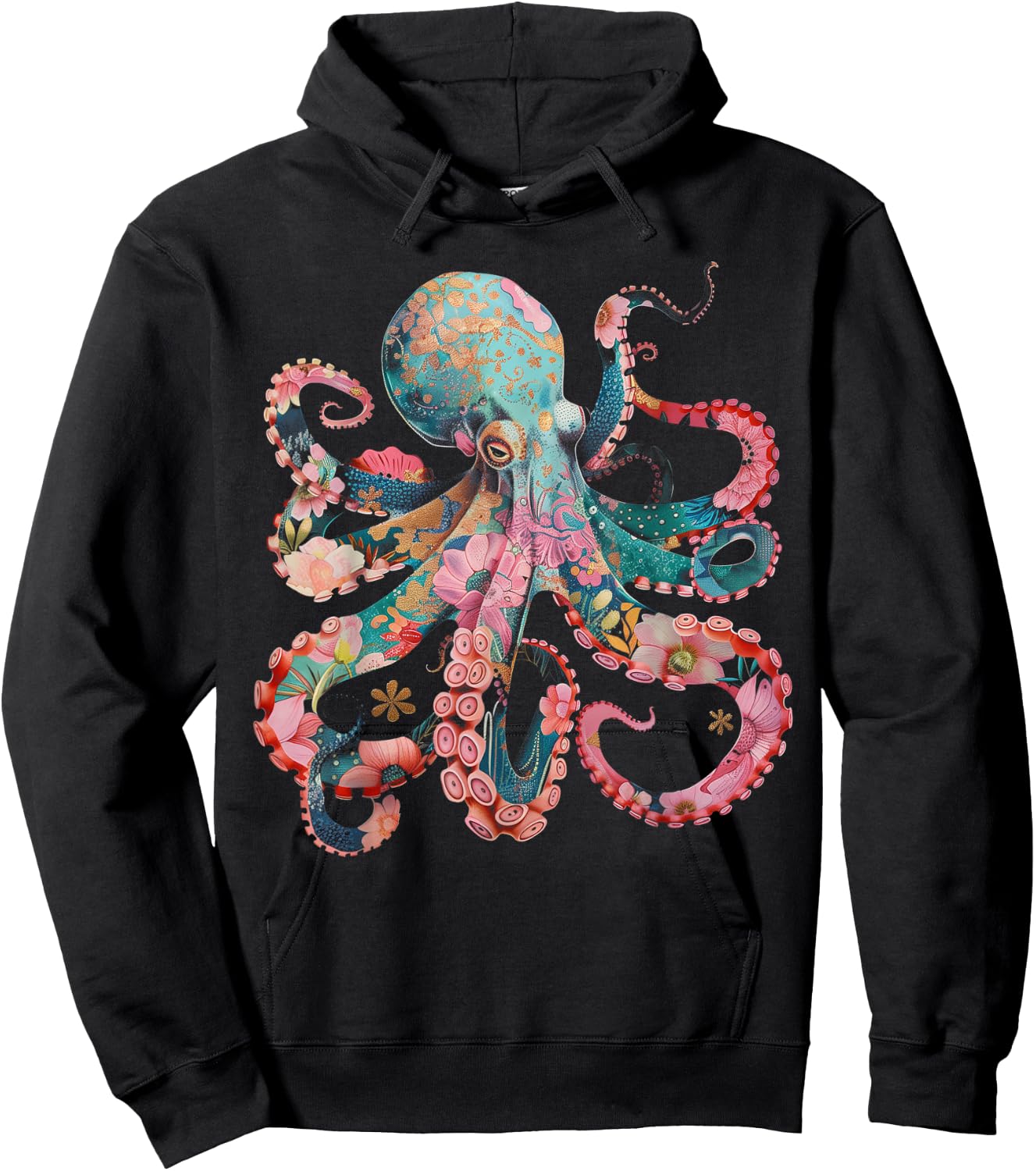Octopus Floral Vintage Flowers Squid Kraken Scuba Diving Hoodie - Hoodie | Black
