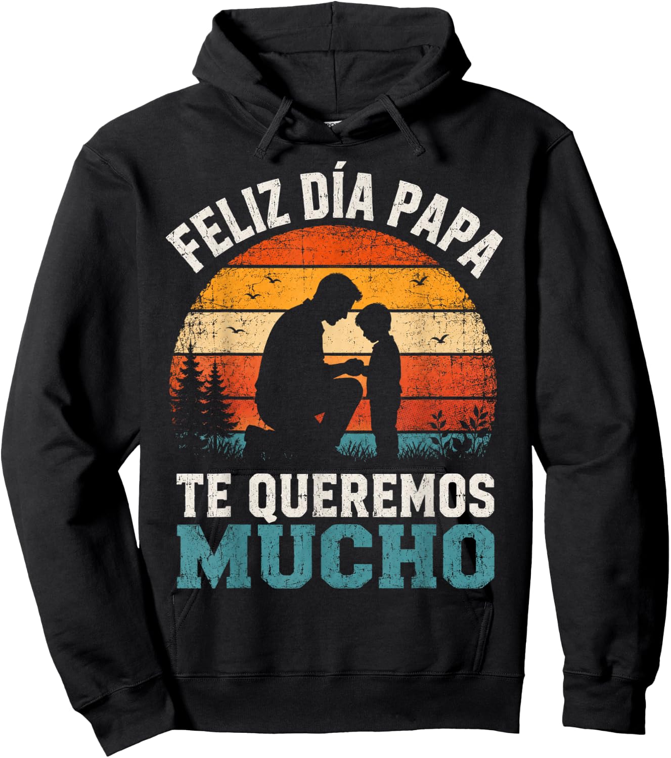 Retro Feliz Dia Papa Loving Family Celebration Spanish Pride Hoodie - Hoodie | Black