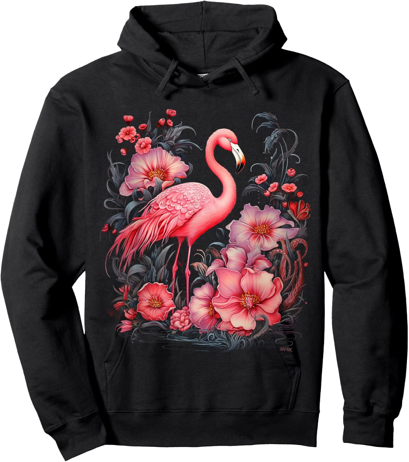 Flamingo and Flowers Floral Flamingos pink Hoodie - Hoodie | Black