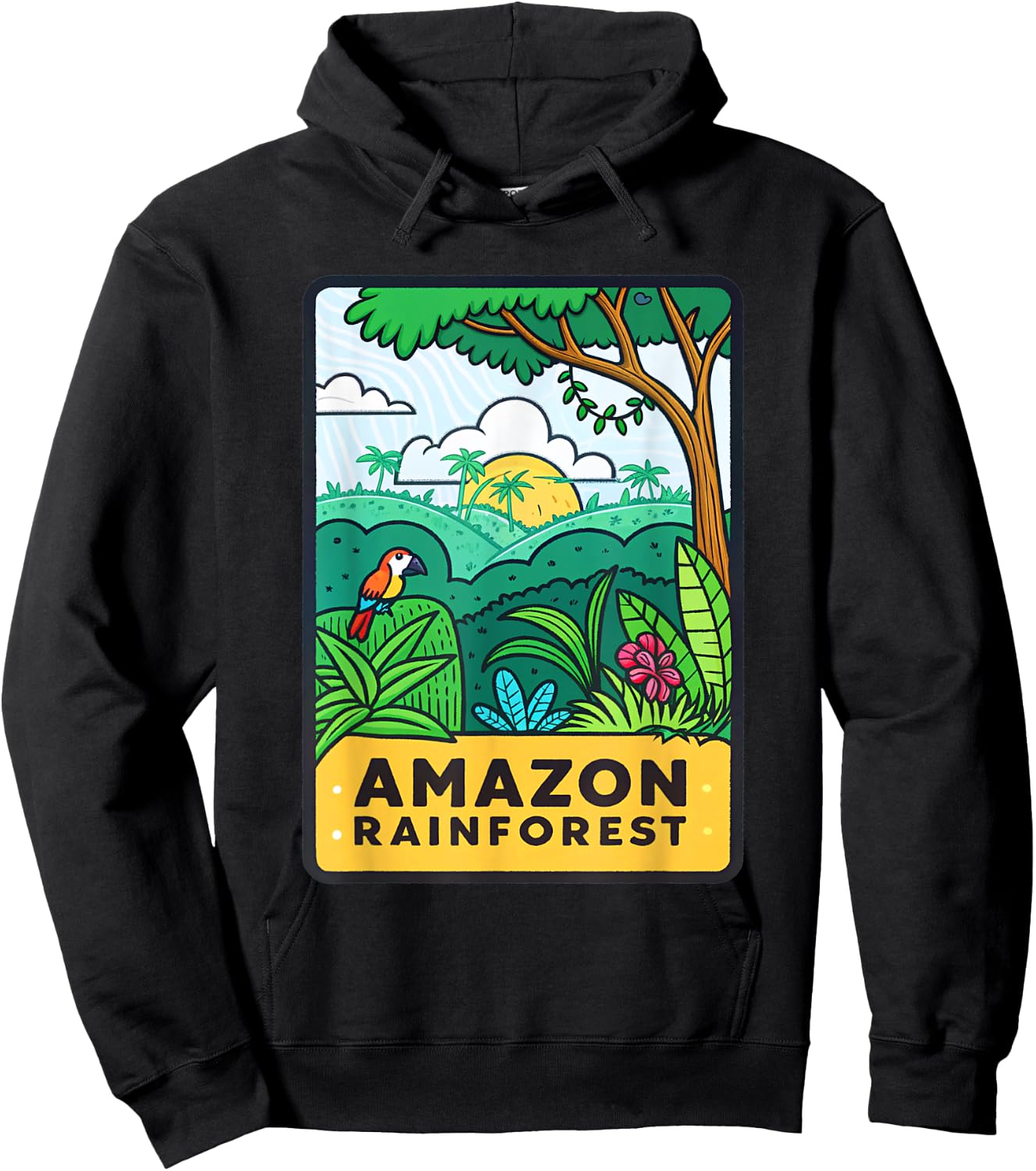 Vibrant Amazon Rainforest Design Nature Inspired Hoodie - Hoodie | Black