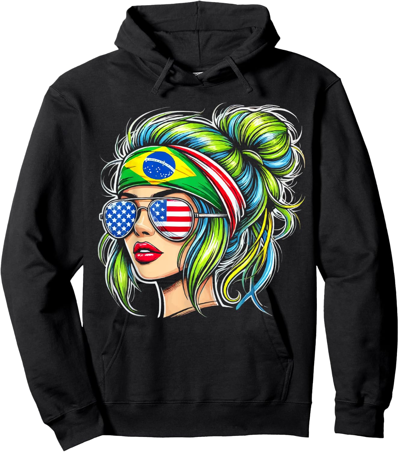 Half American Half Brazilian USA Flag Brazil America Hoodie - Hoodie | Black