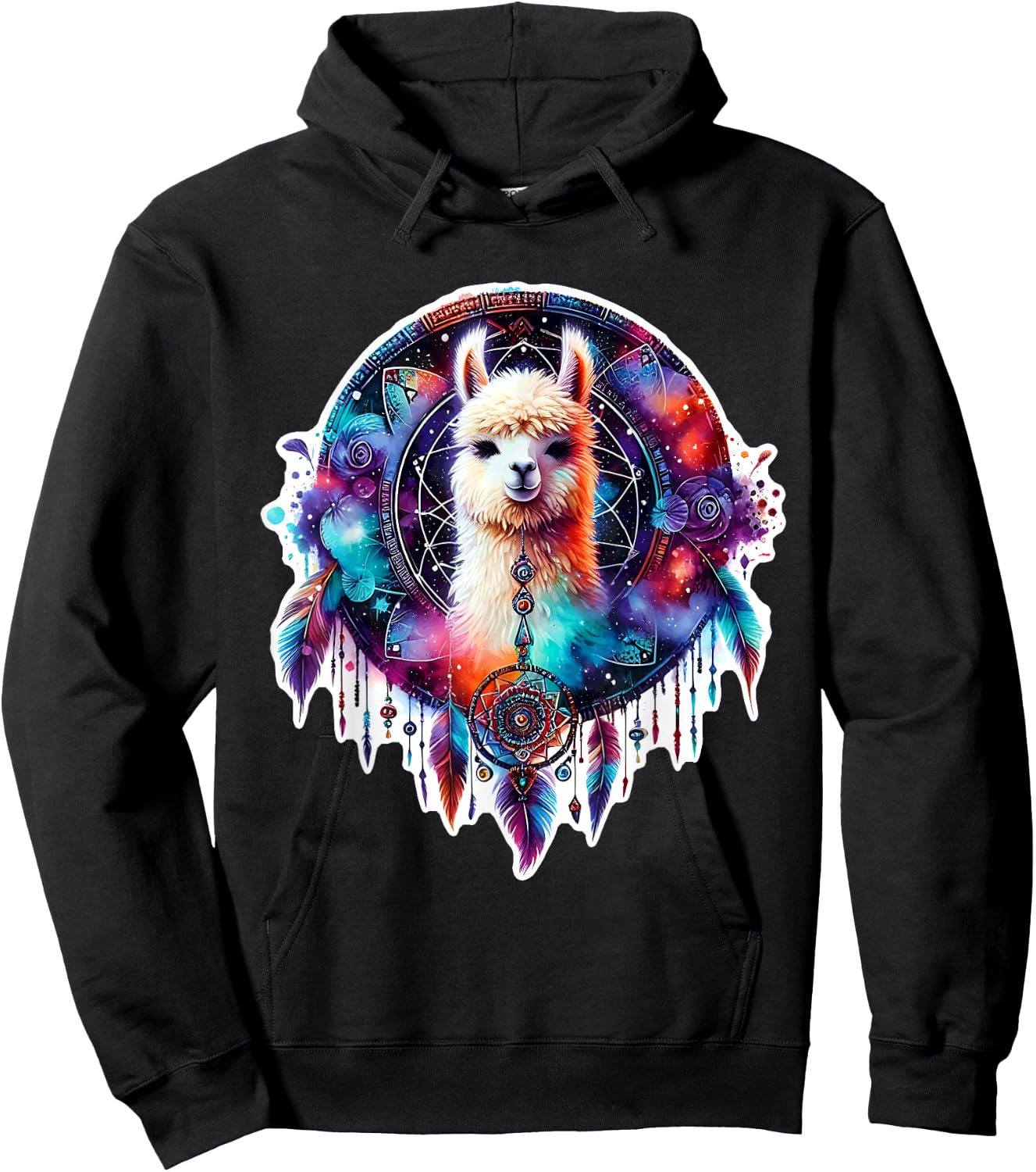 Llama Alpaca Dreamcatcher Floral Spiritual Boho Tribal Hoodie - Hoodie | Black