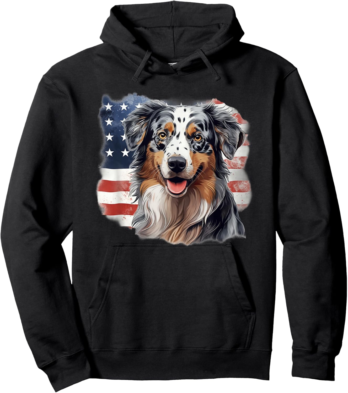 USA Flag 4th July Patriotic American Blue Merle Aussie Lover Hoodie - Hoodie | Black