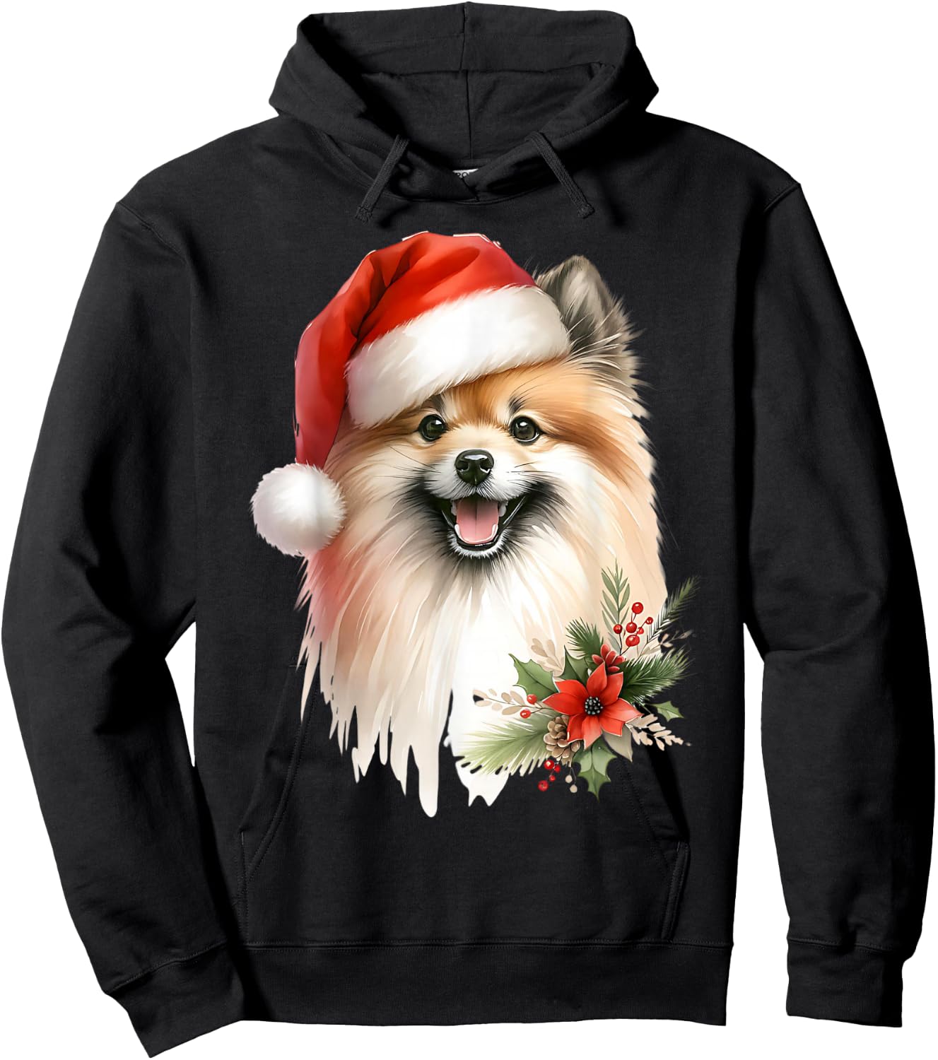 Watercolor Illustration Dog German Spitz Christmas , Black, S Hoodie - Hoodie | Black