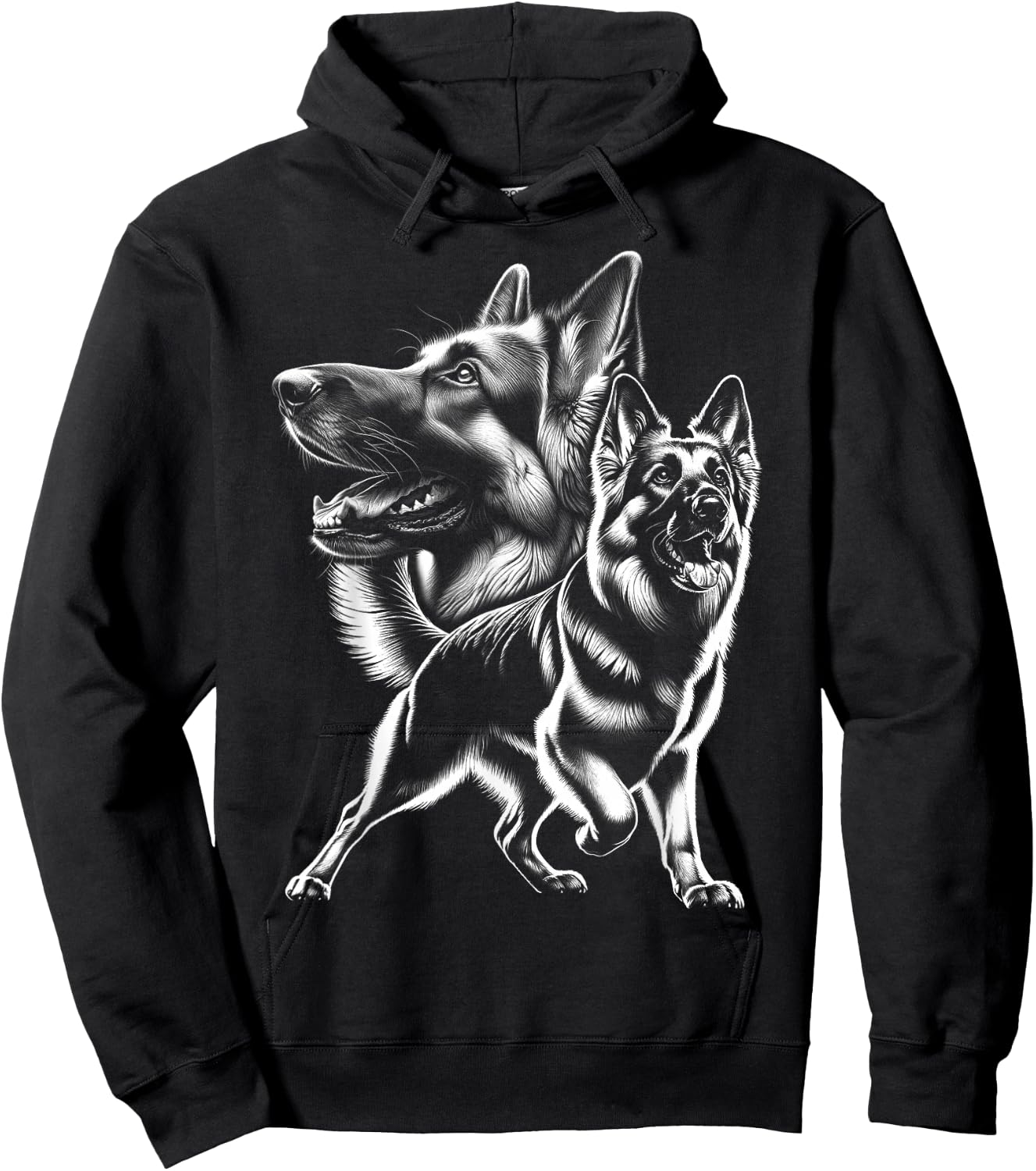 Playful German Shepherd as a Finely Drawn Picture , black Hoodie - Hoodie | Black