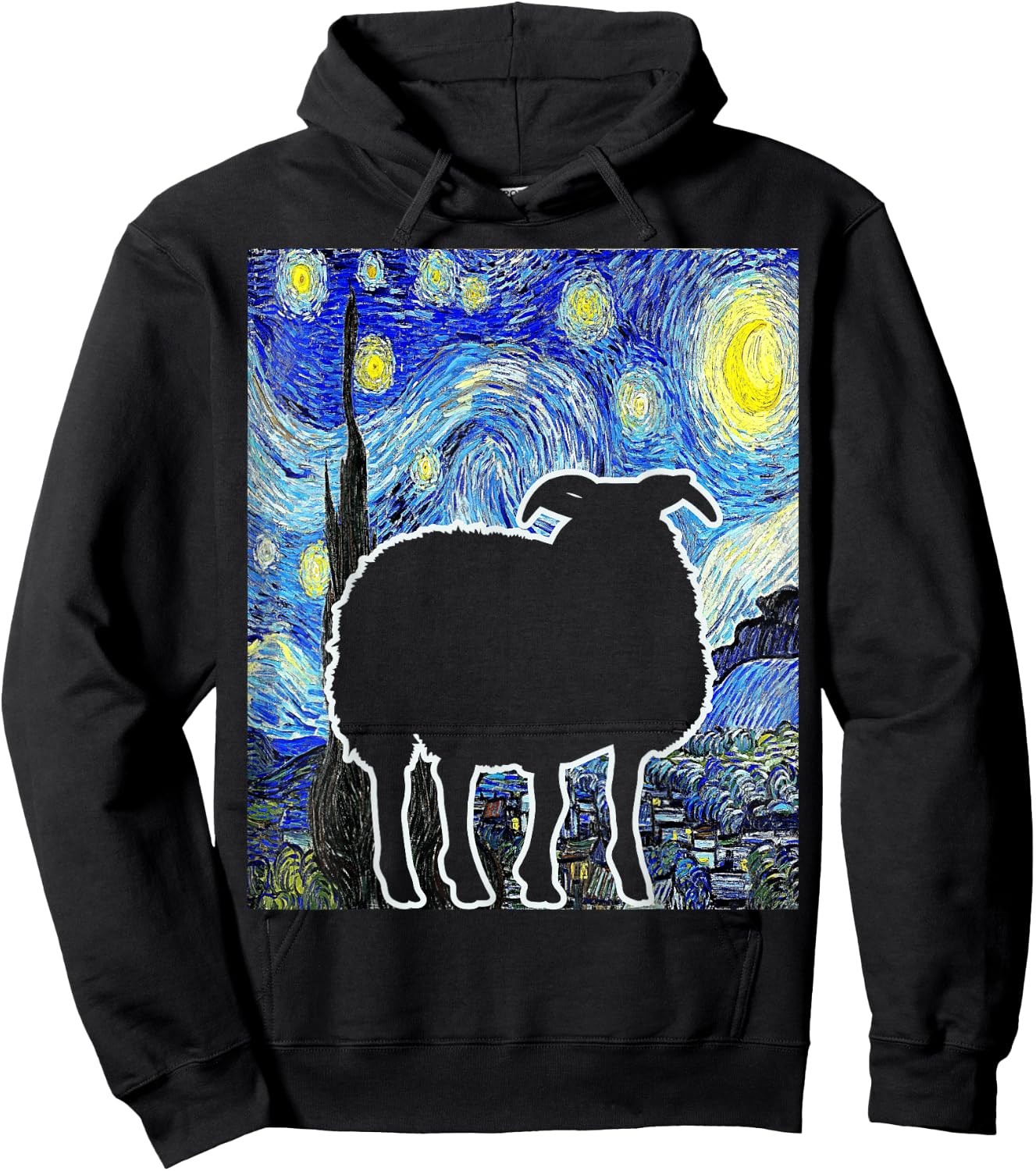 Sheep Starry Night Van Gogh Funny Sheep Farmer Lamb Hoodie - Hoodie | Black