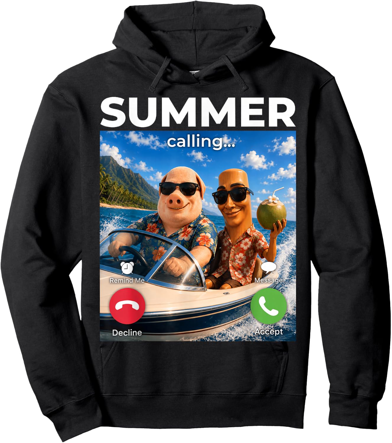 Brainrot Boat John Pork Brothers Summer Time Calling Meme Hoodie - Hoodie | Black