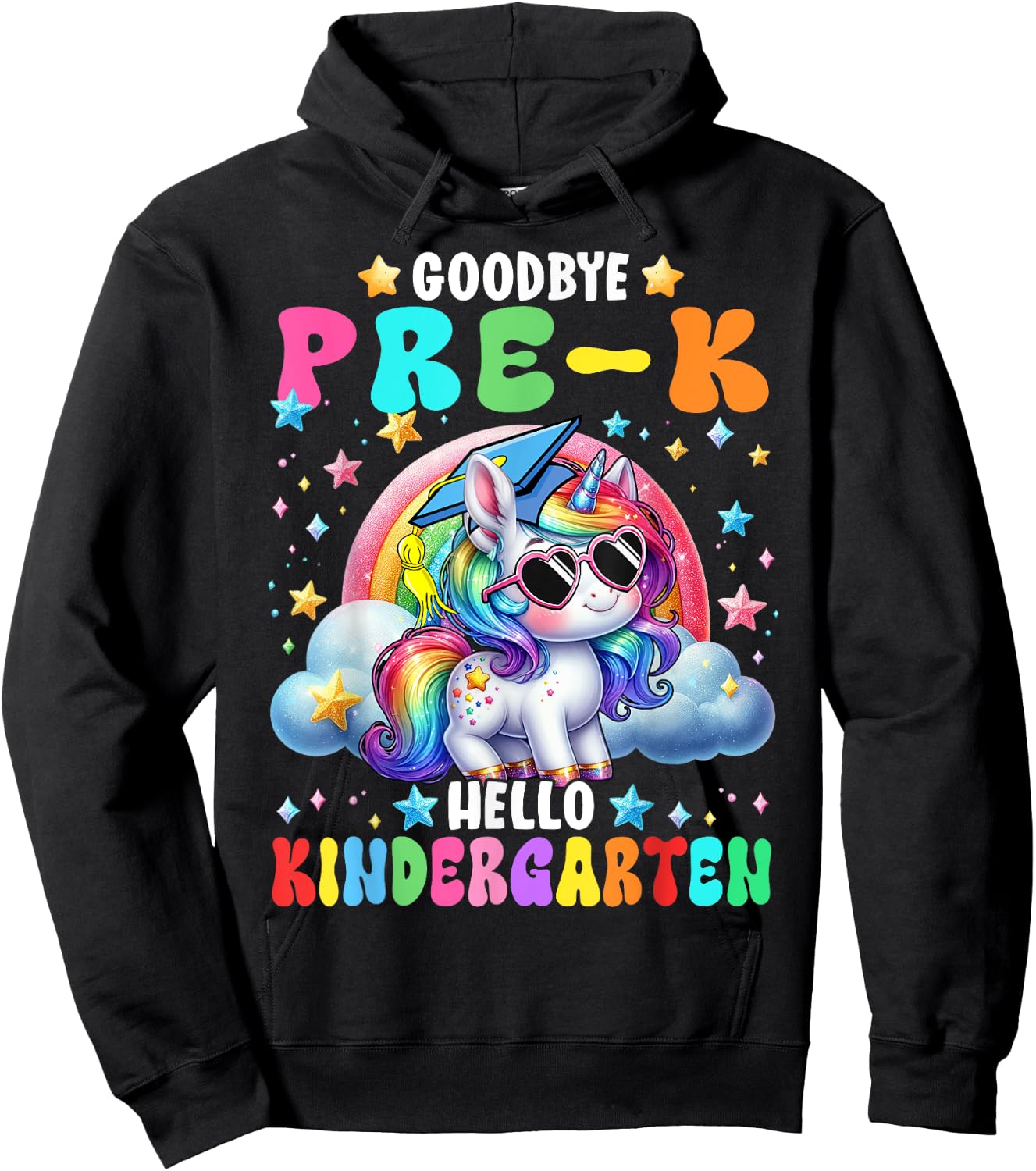 Cute Unicorn Goodbye Pre-K Hello Kindergarten Girls Kids Hoodie - Hoodie | Black