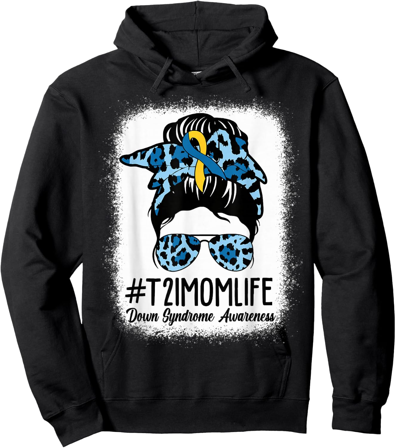 Women Down Syndrome Awareness Mom Life Messy Bun Leopard Hoodie - Hoodie | Black