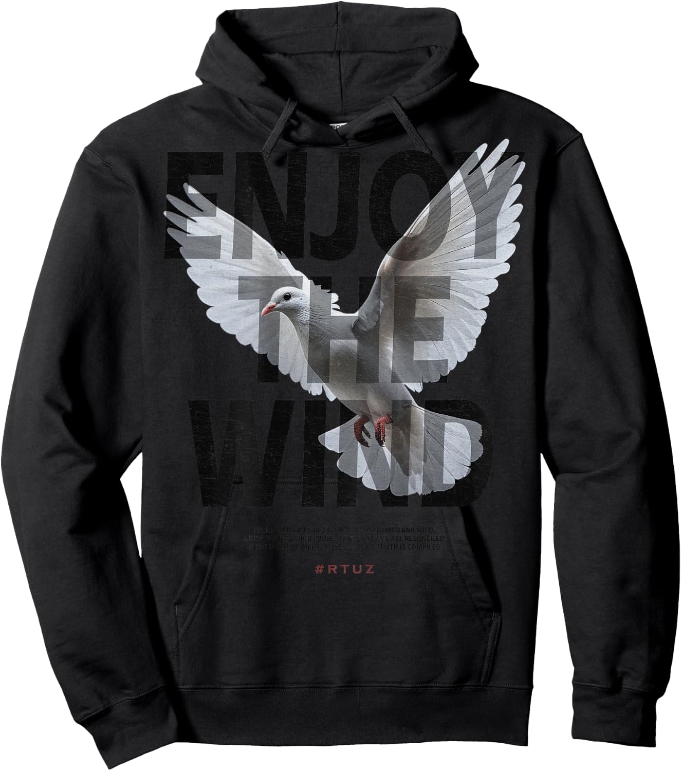Hip Hop Retro Vintage Urban Backprint Streetwear White Dove Hoodie - Hoodie | Black
