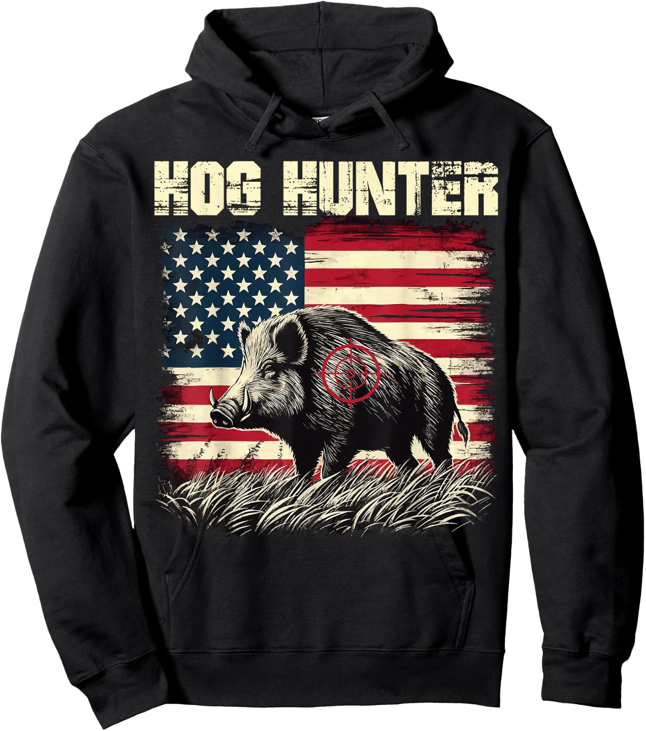 Hog Hunter American Flag Hog Hunting Boar Feral Pig Hunting Hoodie - Hoodie | Black