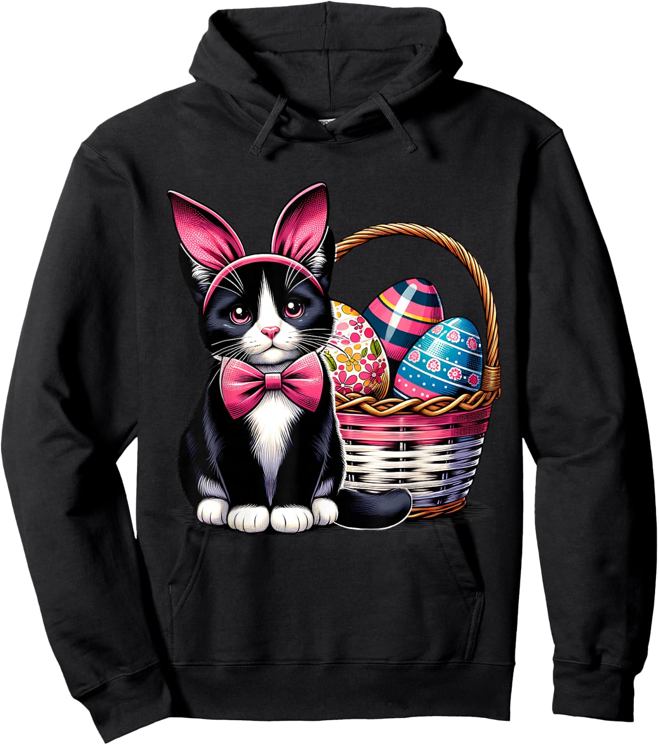 Cute Cat Kitty Easter Day Bunny Eggs Cat Lover Girls Hoodie - Hoodie | Black
